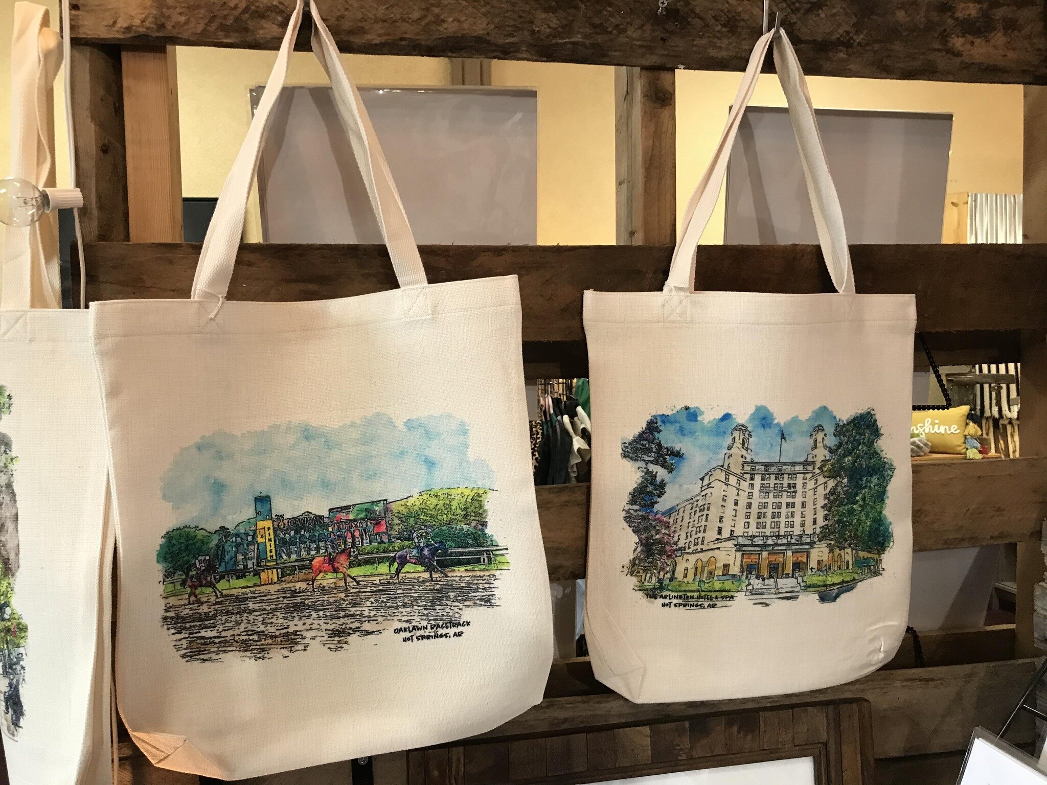 Looking for cool Hot Springs Arkansas #souvenirs ?  These great #totebags (Oaklawn Racetrack, Arlington Hotel, Ohio Club) are only available at the The Downtowner Marketplace on Central Avenue.  You have to check them out! @thedowntownermarketplace @