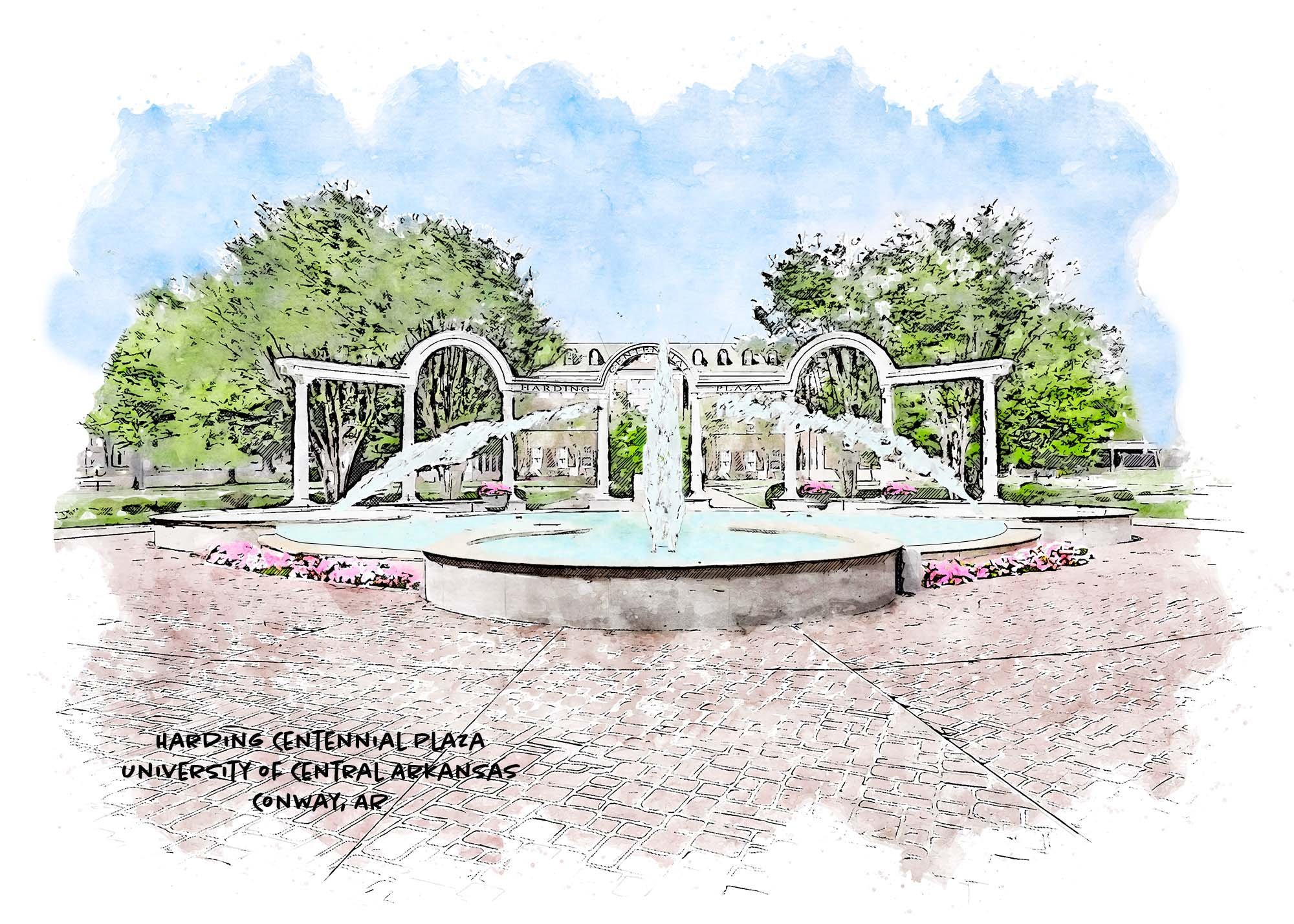 Our newest addition!  Harding Centennial Plaza at the University of Central Arkansas is set along Donaghey Avenue in Conway, Arkansas. Opened in 2005, it is named for UCA alumni Rush and Linda Harding, who gifted $1.2 million to the University.  Univ