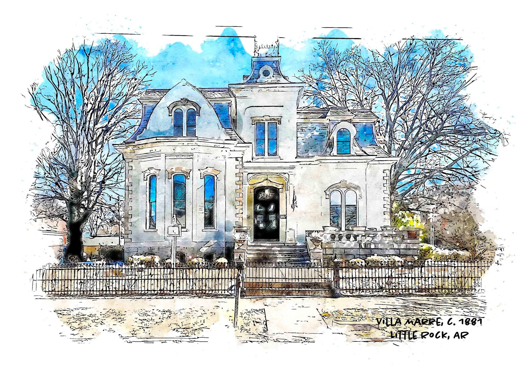 Do you remember the Sugarbaker &amp; Associates house from Designing Women?  Actually, it was the Villa Marre that is located in Little Rock.

Find us online at Etsy (SheStudiosArt) or in our store (she-studios.com/paper-shop)  @designing_women_offic