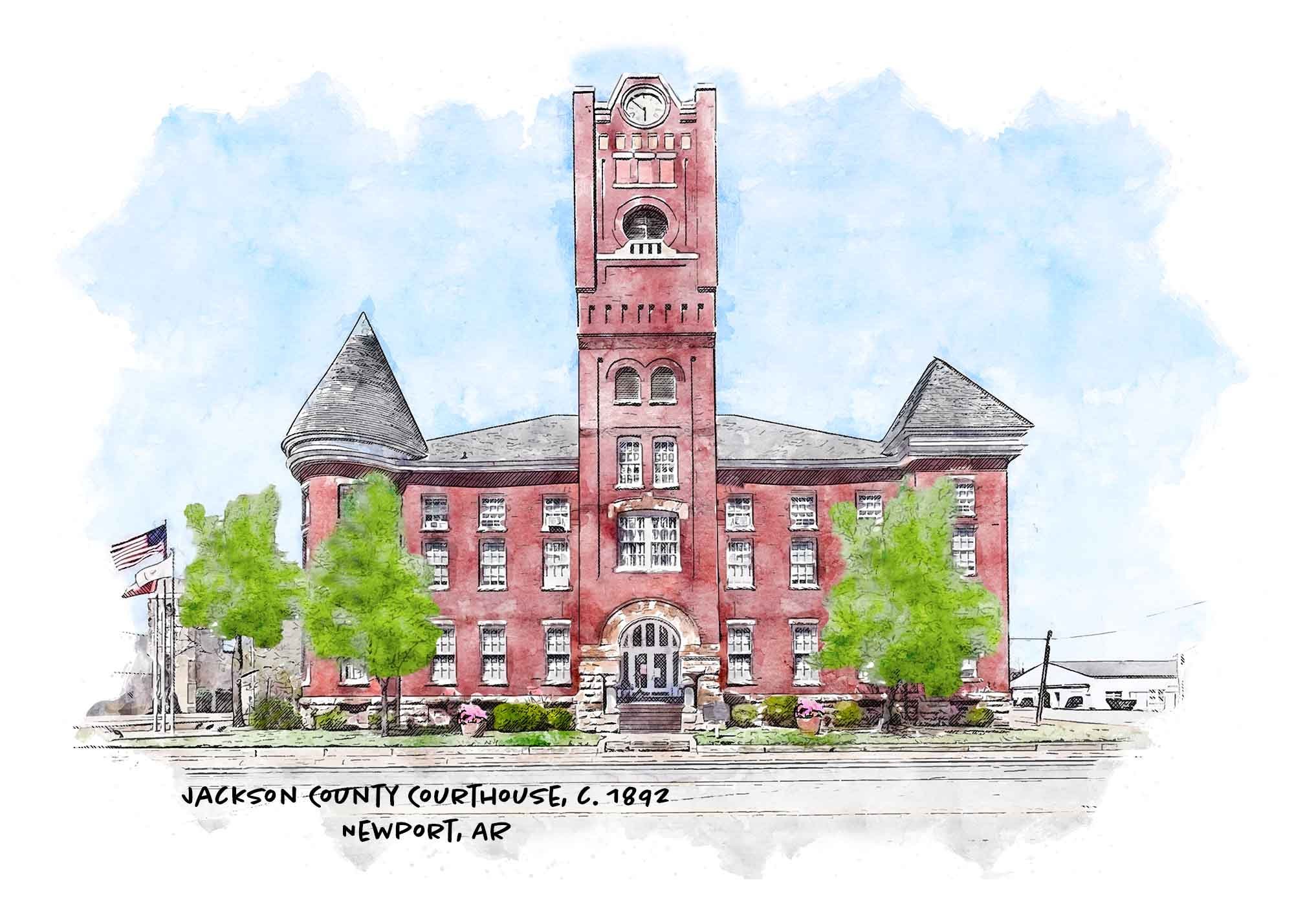 We have just added our 28th Arkansas county #courthouse to our #Arkansas #Heritage Collection: The Jackson County Courthouse. It sits at the corner of Third and Main Streets in #Newport, Arkansas. A stunning Richardsonian Romanesque structure, it was