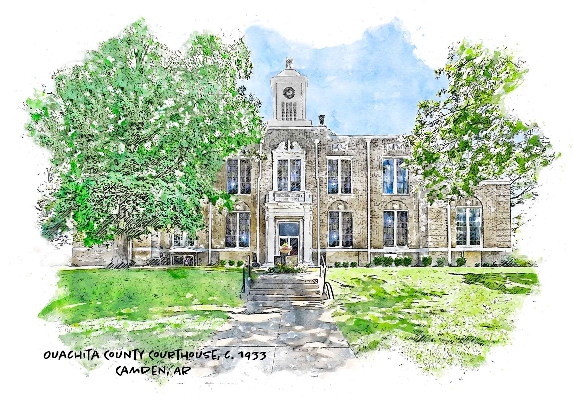 We have just added our 29th Arkansas county #courthouse to our #Arkansas #Heritage Collection: The Ouachita County Courthouse sits along Jefferson Avenue in Camden, Arkansas. The Georgian style structure was built in 1933. It replaced the c. 1888 Vic