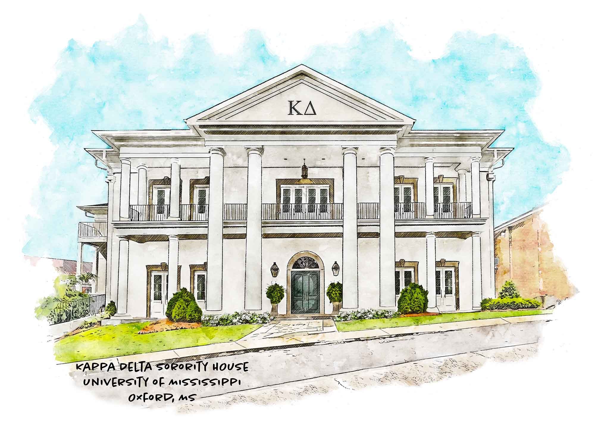 The Kappa Delta Sorority , Alpha Mu Chapter's house at The University of Mississippi - Ole Miss is now part of our #Collegiate collection of fine #art #prints.  These beautiful prints are available in various sizes and as an ornament.  Order yours to
