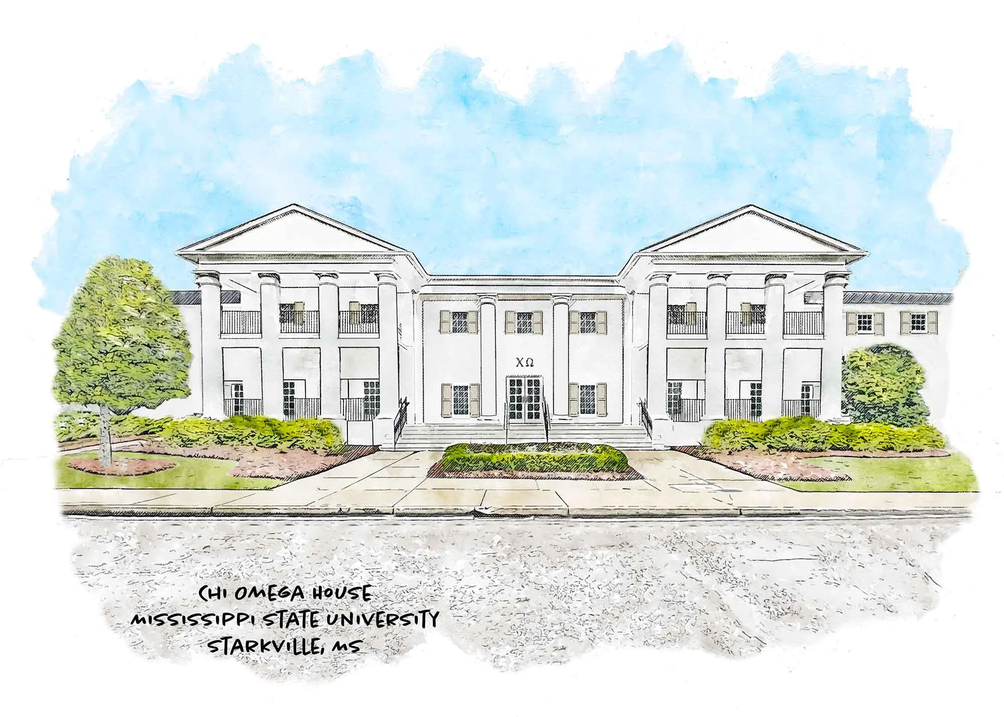 Chi Omega House at Mississippi State University Print.jpg