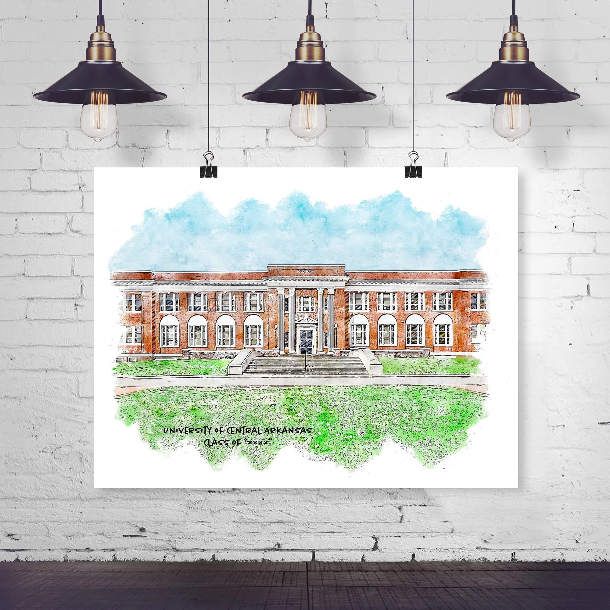 Old Main at UCA Graduation Year Print_17X22_horizontalmockupwithlights.jpg
