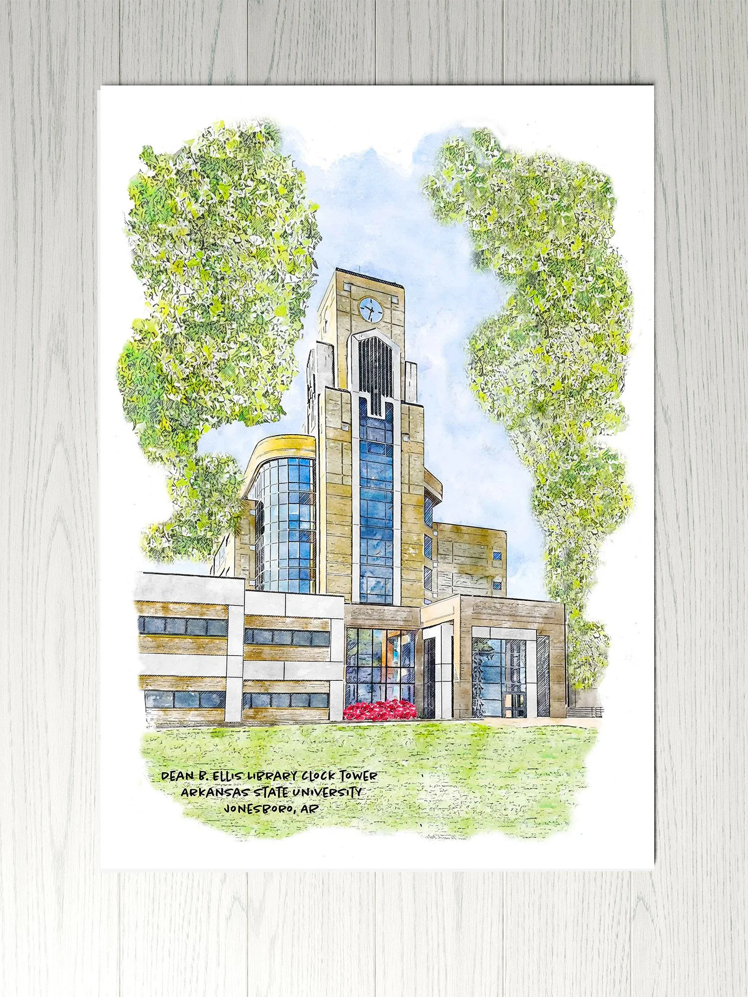 Dean B Ellis Library Clock Tower at ASTATE Print_WoodVerticle.jpg
