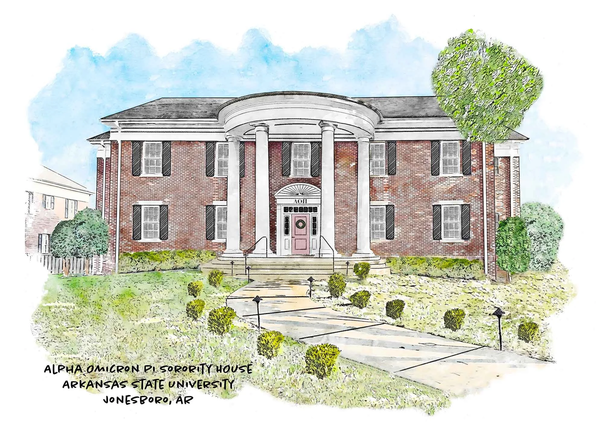 Alpha Omicron Pi Sorority House at A-State Print.jpg