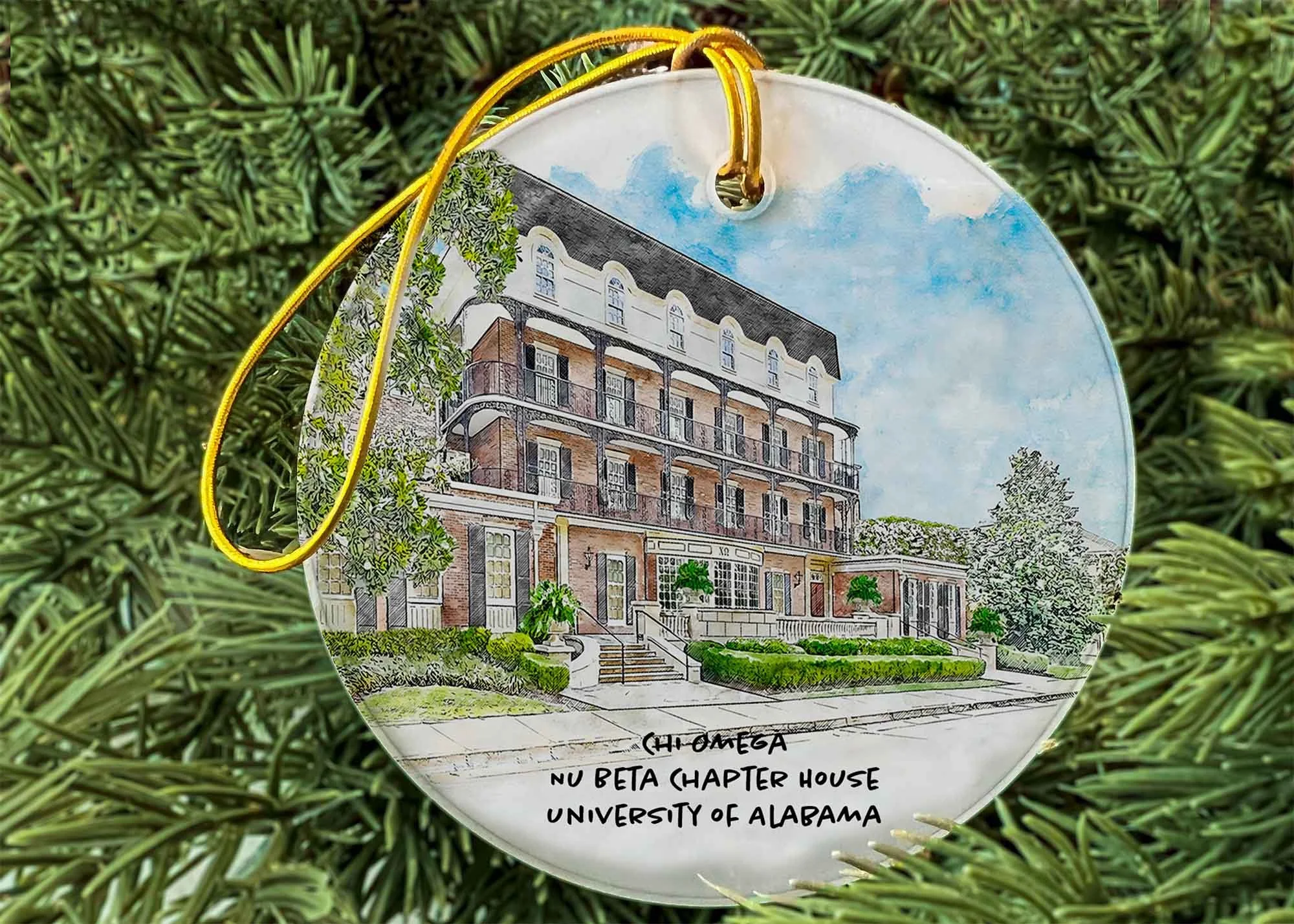 Chi Omega House at the University of Alabama Ornament.jpg