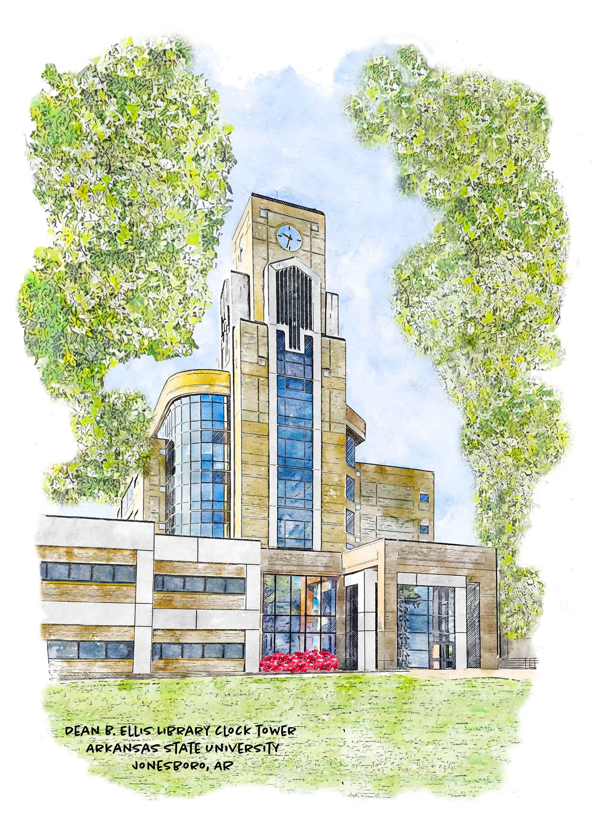 Dean B. Ellis Library Clock Tower at Arkansas State University — Art Prints and More