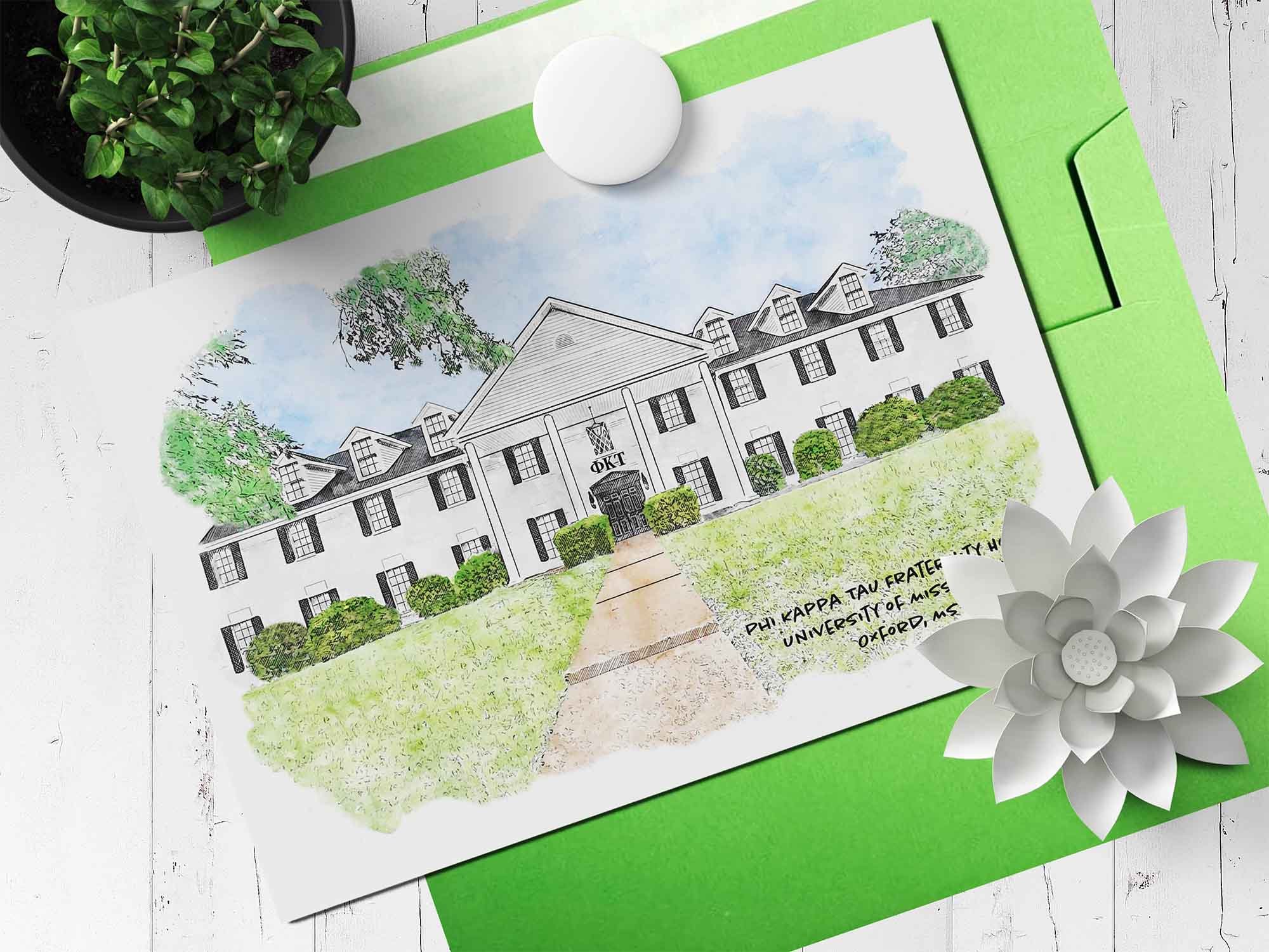 Phi Kappa Tau Fraternity House at Ole Miss Note Card.jpg