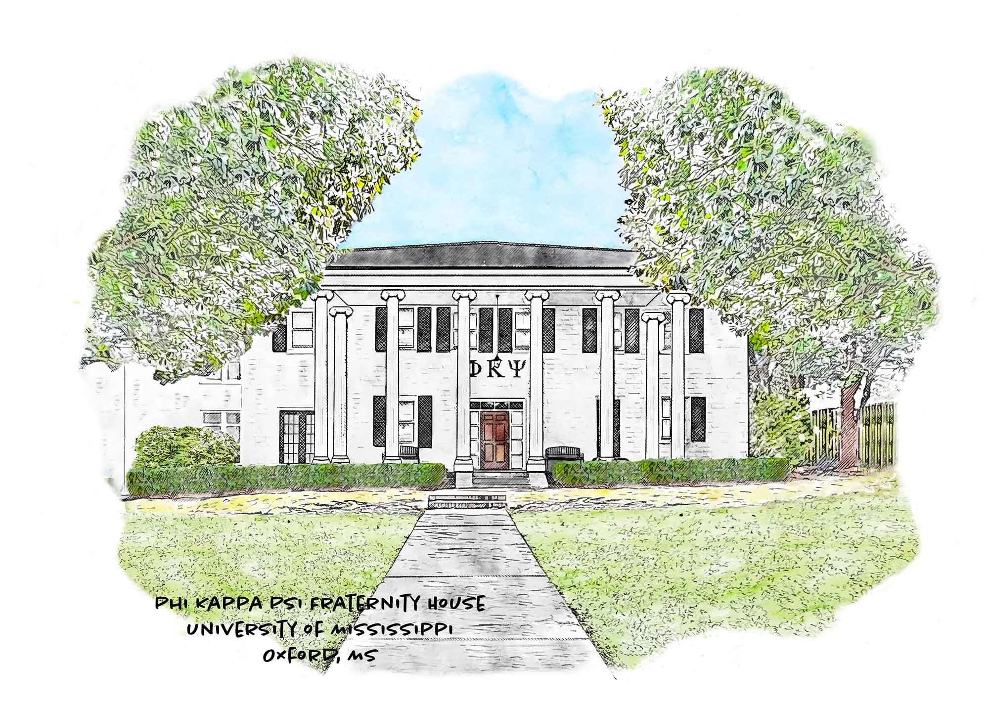 Phi Kappa Psi Fraternity House at Ole Miss Print.jpg