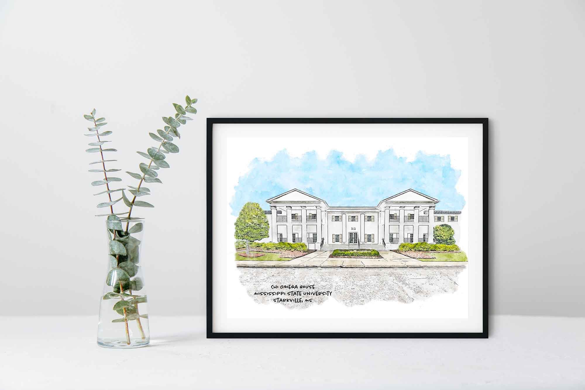 Chi Omega House at Mississippi State Unviersity Framed Print.jpg