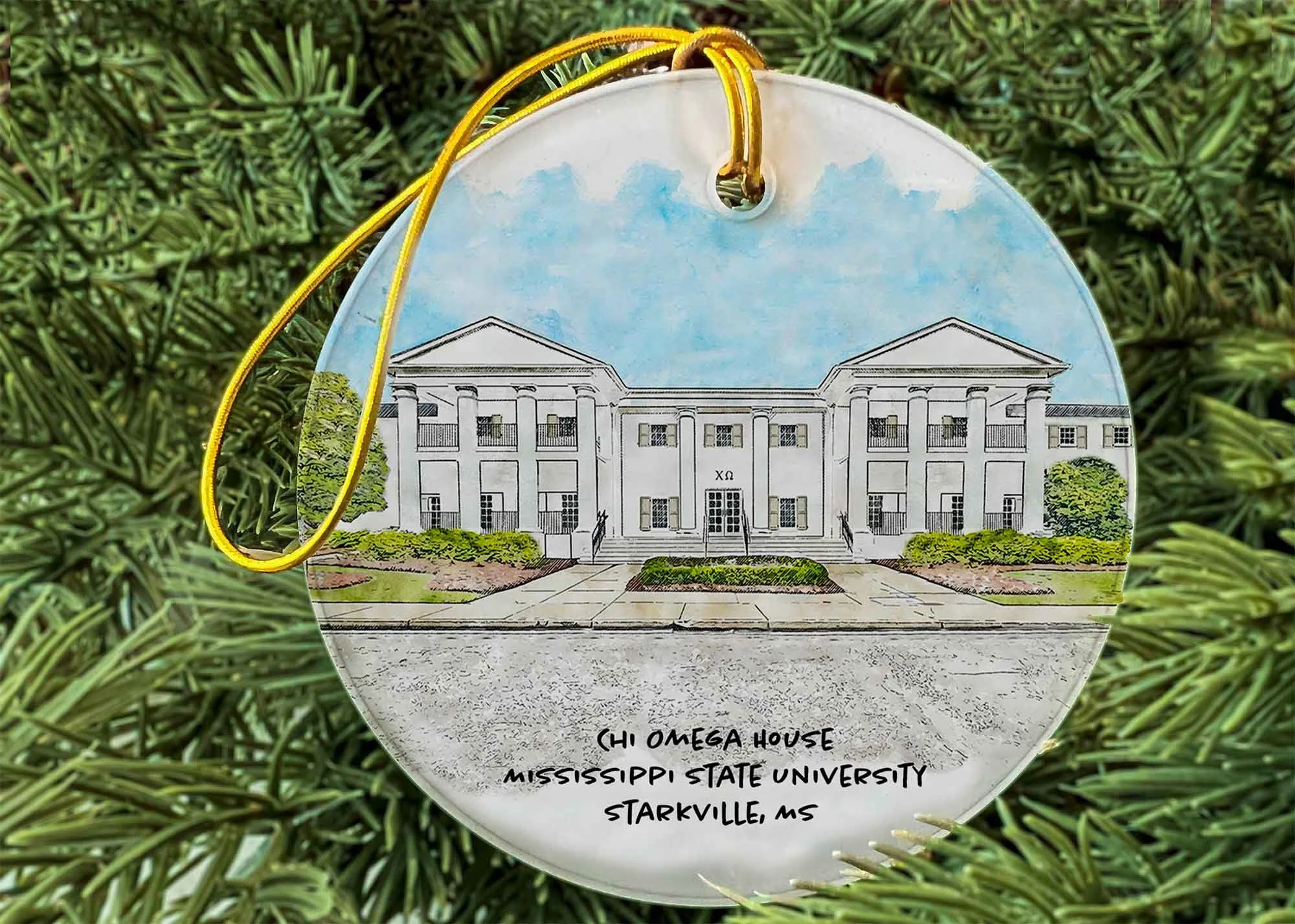 Chi Omega House at Mississippi State Unviersity Ornament.jpg