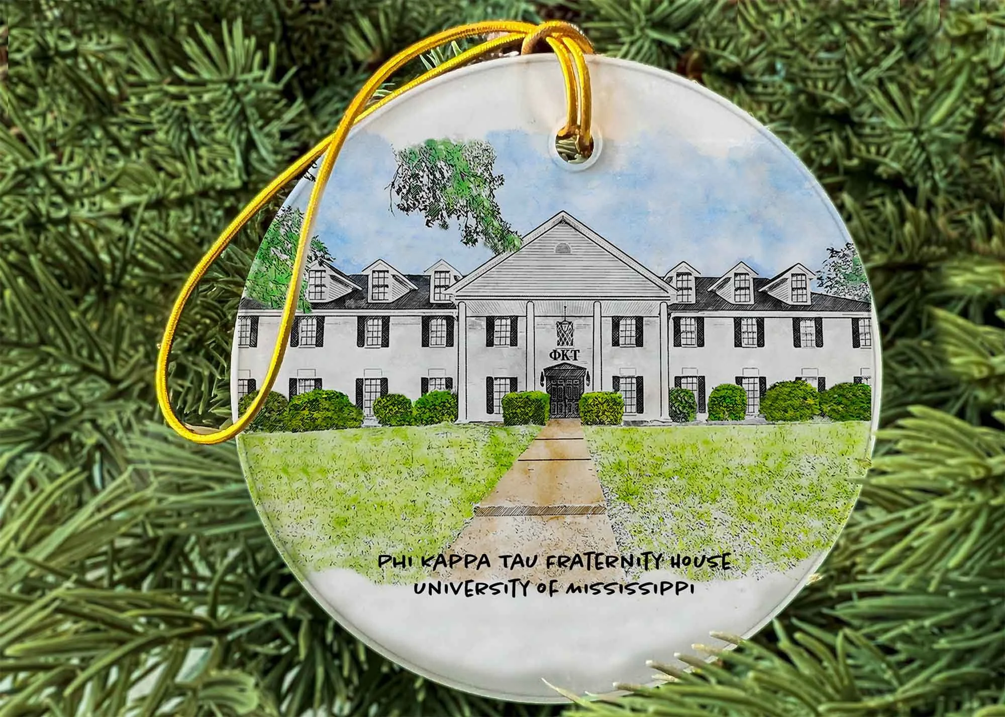 Phi Kappa Tau Fraternity House at Ole Miss Ornament.jpg