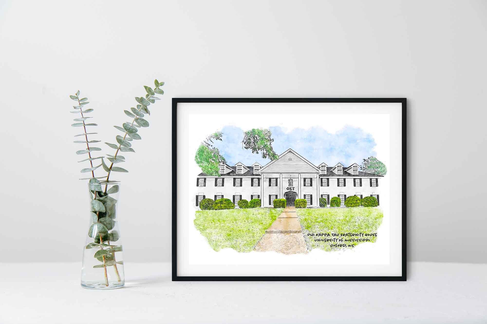 Phi Kappa Tau Fraternity House at Ole Miss Framed Print.jpg