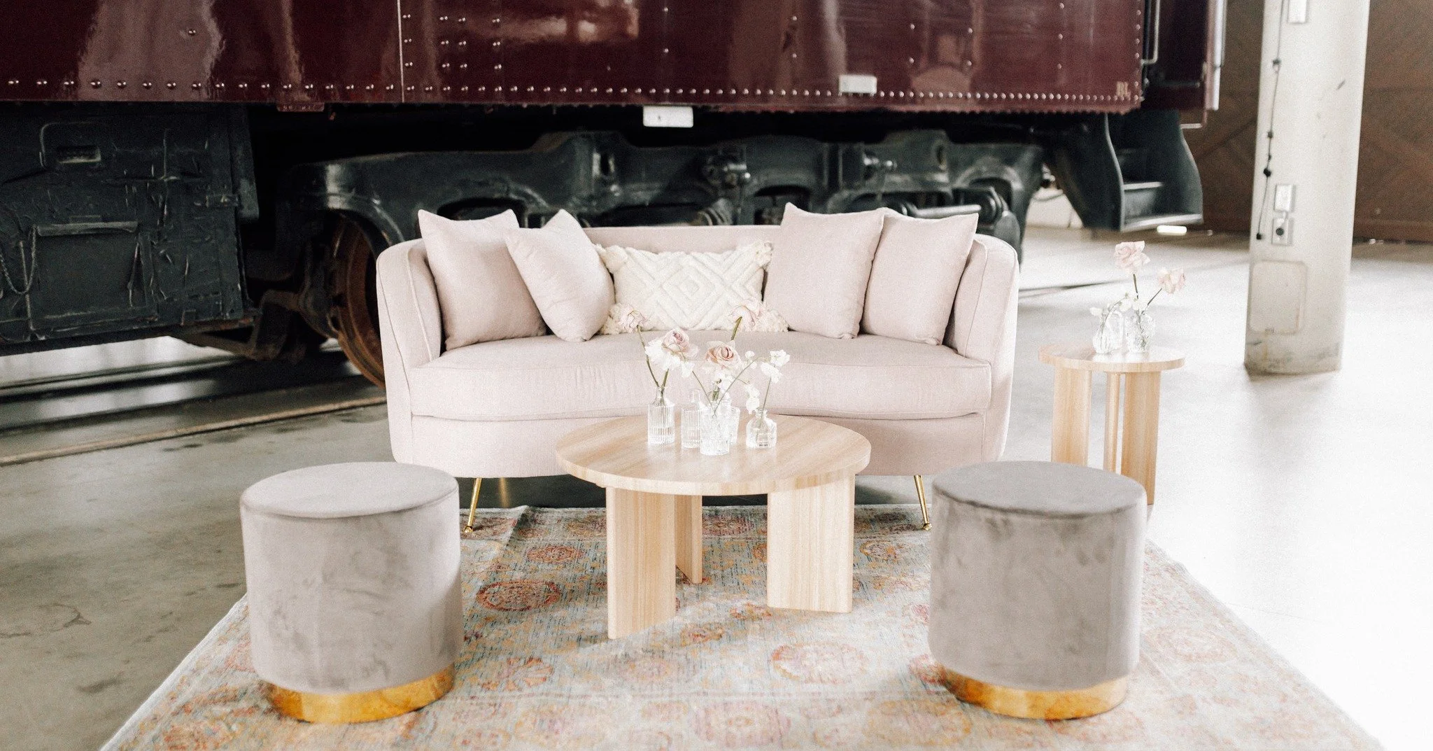 Design a picture-perfect corner where your guests can relax and unwind in style with Blacksheep. 🤍🛋️

Items featured in photo: Rose tufted loveseat, cream lumbar pillow with tassels, Finn side table, grey velvet pouf, black taper candle holders, Lo