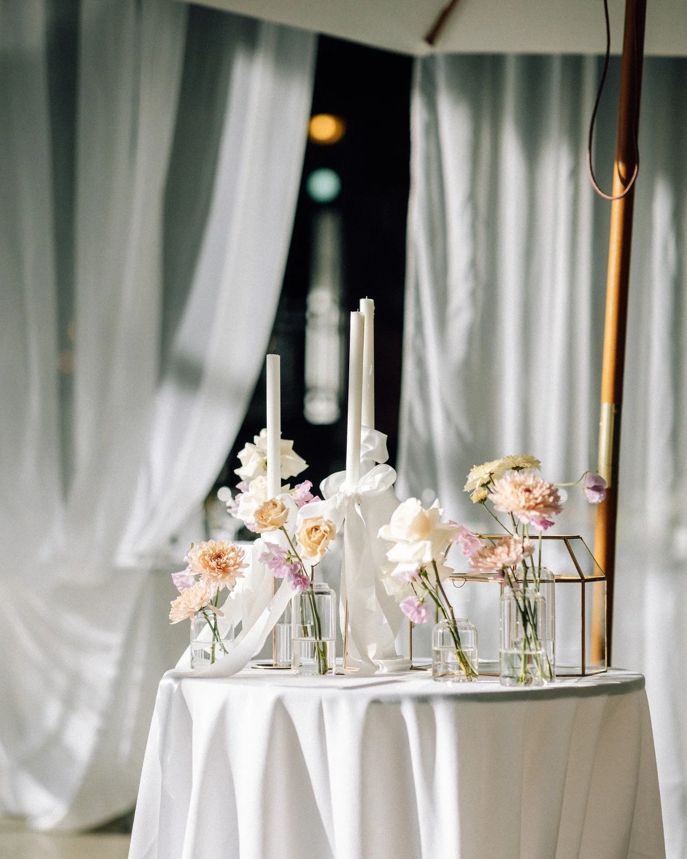 Creating beautiful moments in every corner 🕯️☁️ From grand setups to intimate accent tables we work with you to create the perfect atmosphere for lasting memories.

Items featured in photo: 42&rdquo; cocktail table, white round tablecloth, antique g