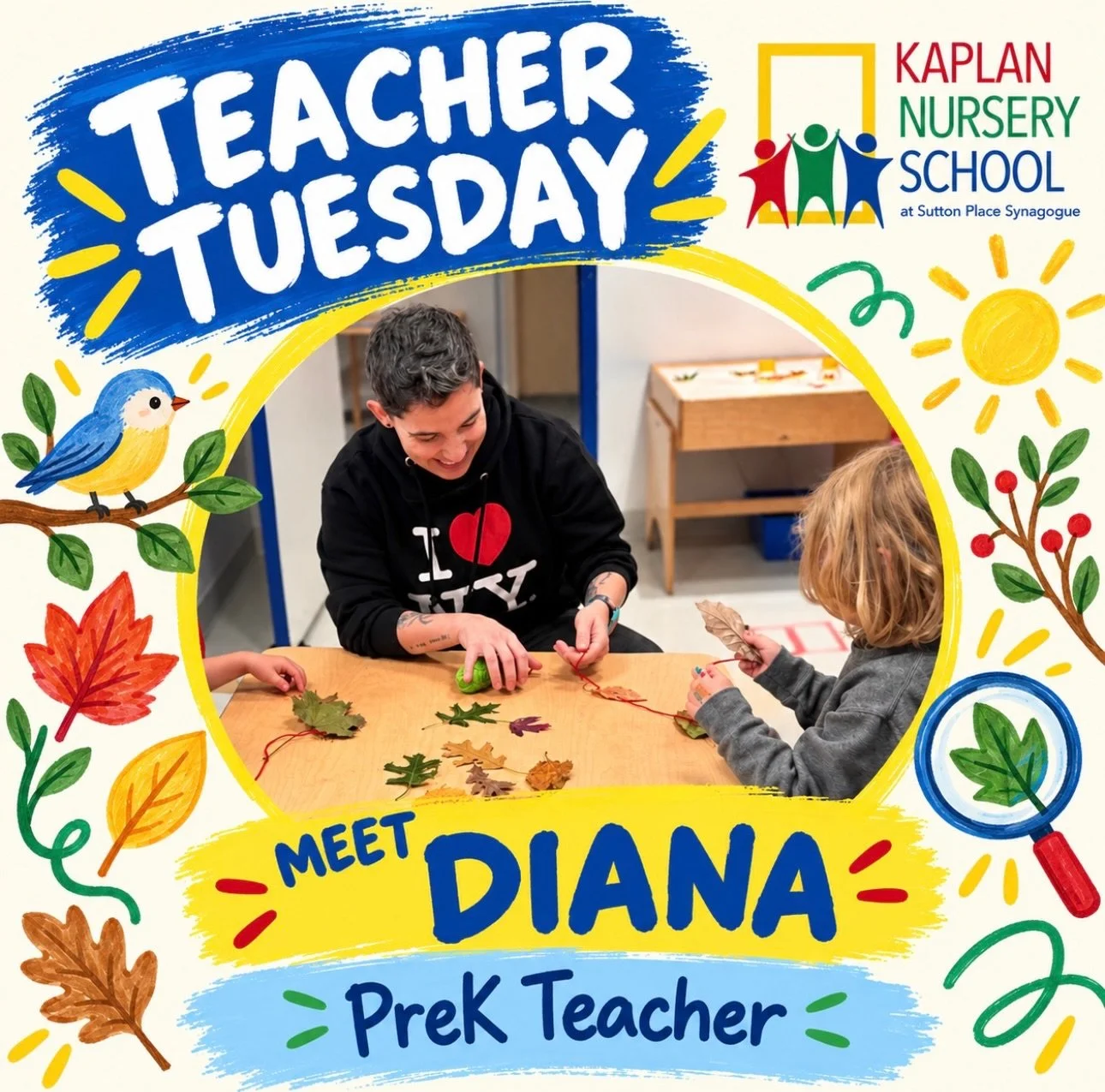 💙Teacher Tuesday: Meet Diana!

Diana loves working with children because they draw her into the present moment and remind her of the wonder of the world. She loves observing how children&rsquo;s developing brains work- the cool connections they make