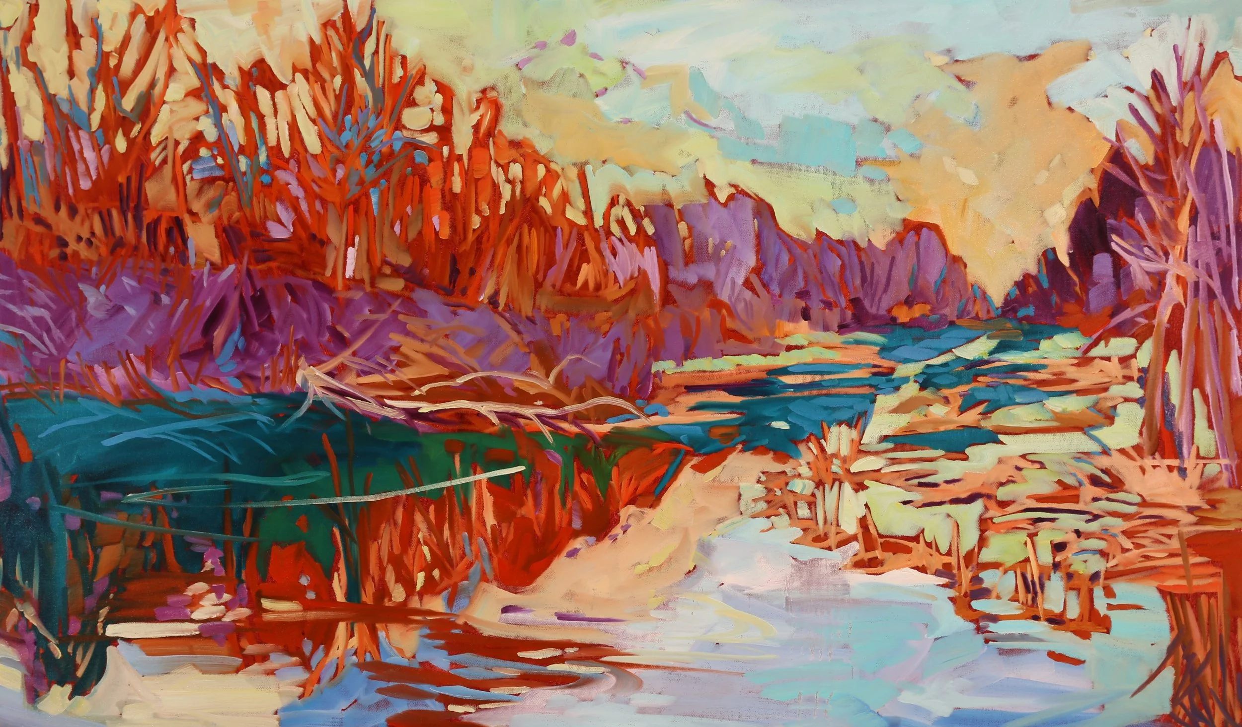 Indian River, Evening Glow, oil on canvas, 24x40", $3200.