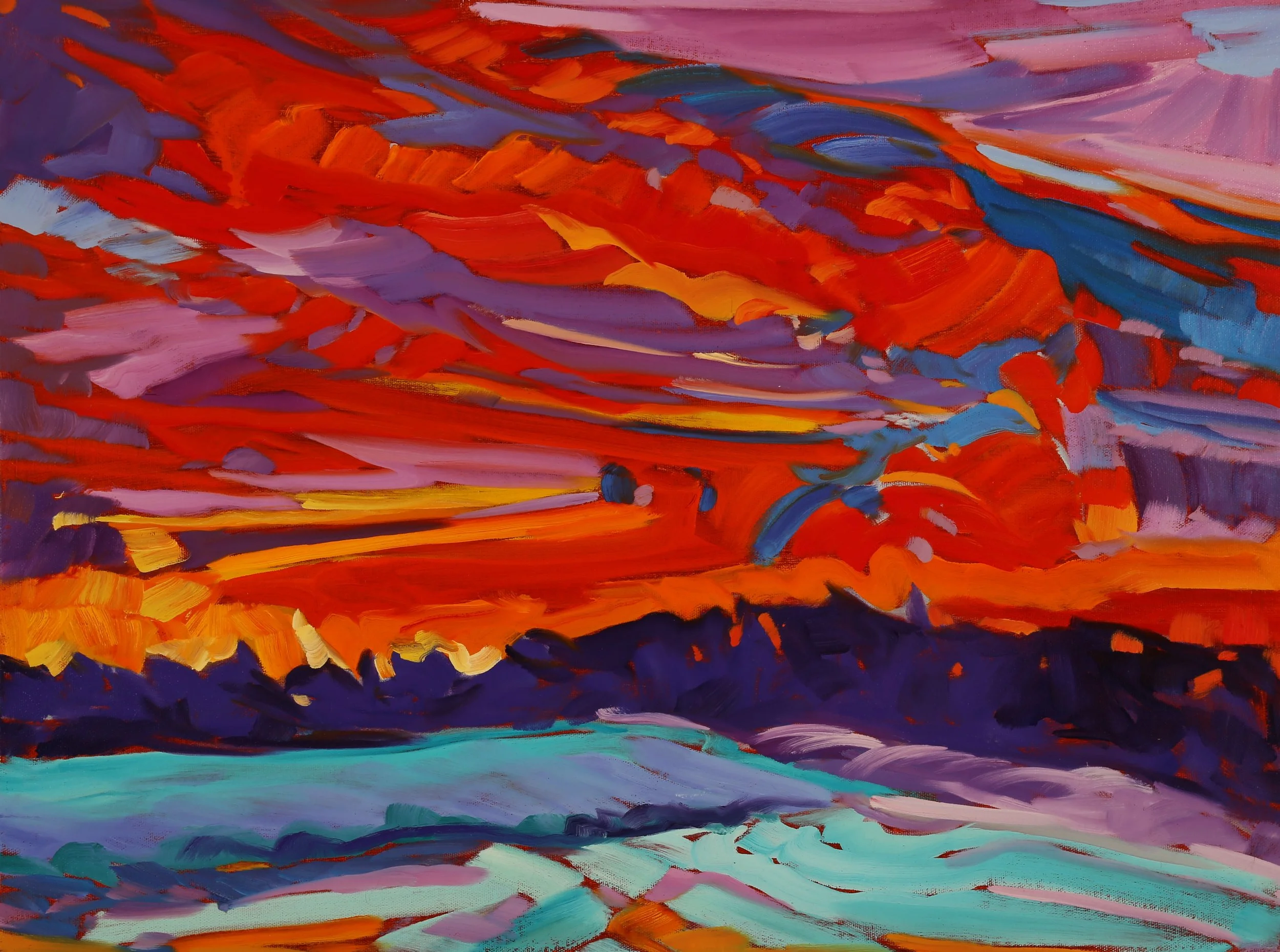 February Sunset, oil on canvas, 16x20", $800.