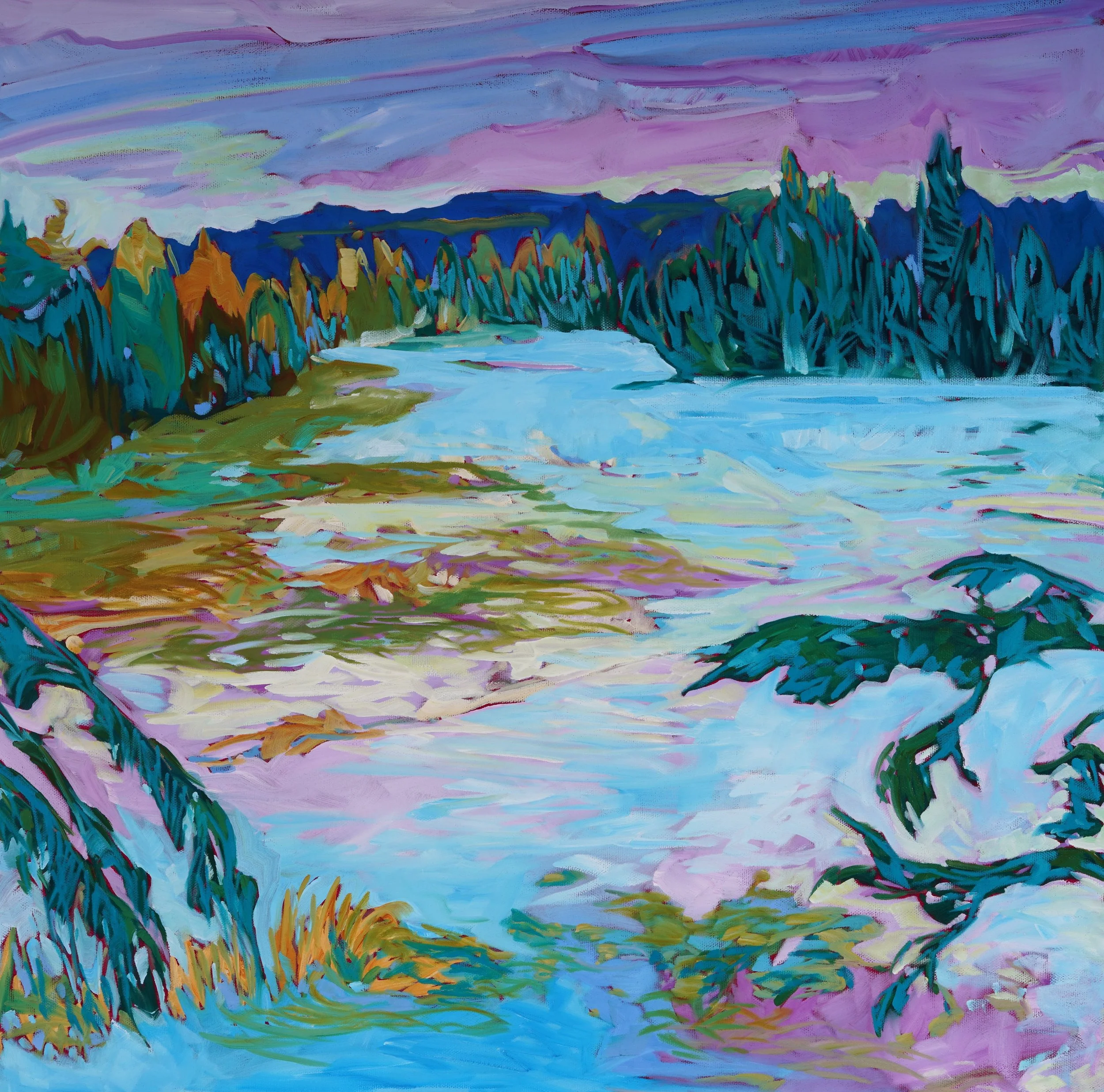 Dawn on Opeongo, 30x30”, $2800.