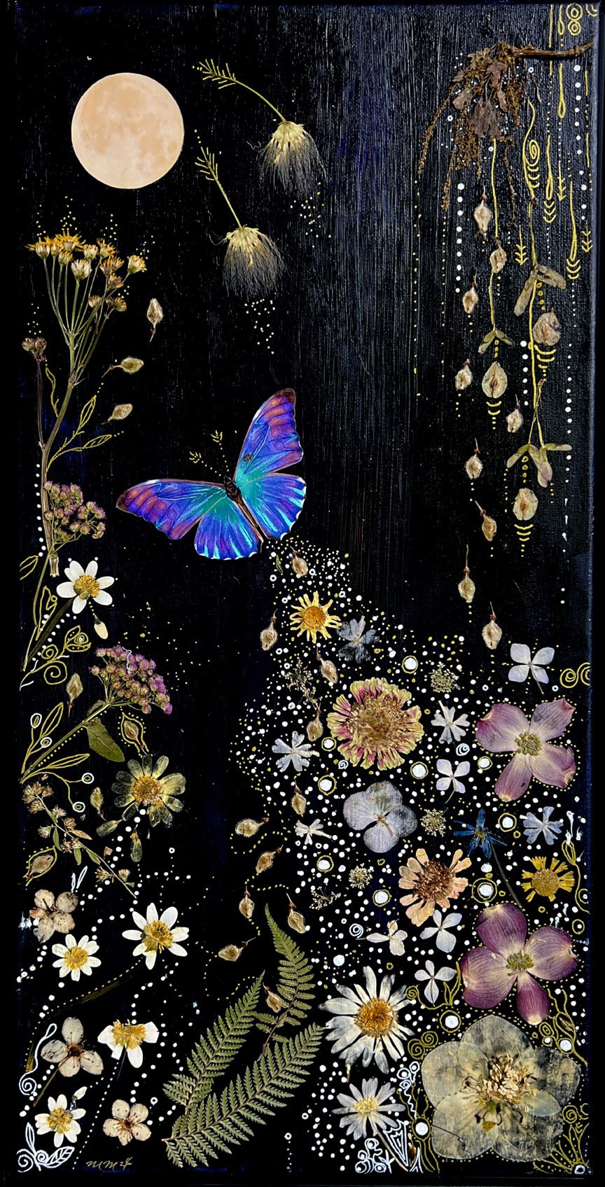 Drifting on the Current of Chance, 12 x24 inch Mixed Media Collage on Canvas (SOLD)