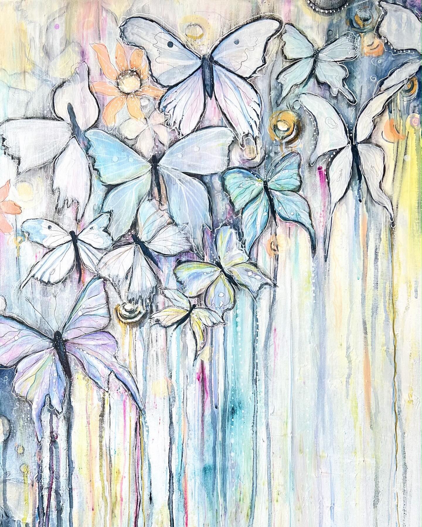 Sold! thank you so much to the collector that purchased this special work. &ldquo;Trail of Hope&rdquo; was in the 2024 Bryn Du Art Show, which was an honor. Now these butterflies have flown off to their new home. 

I will miss this piece. It was very