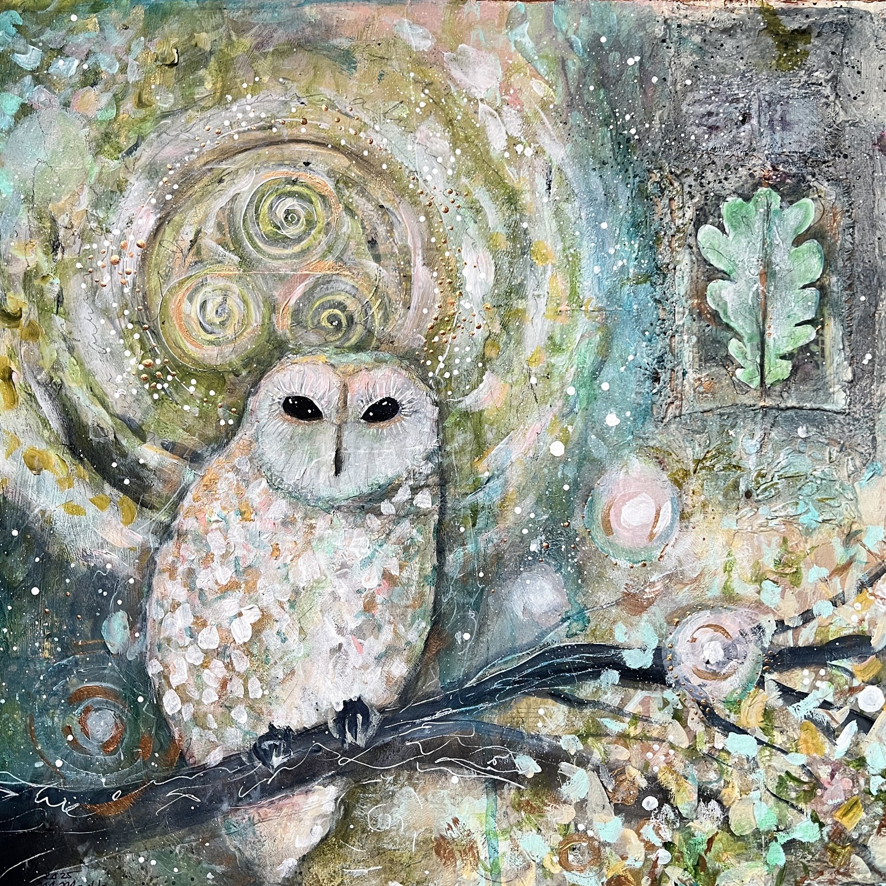 "The Night is Alive" 16X16 inch collage and paint on stretched canvas.