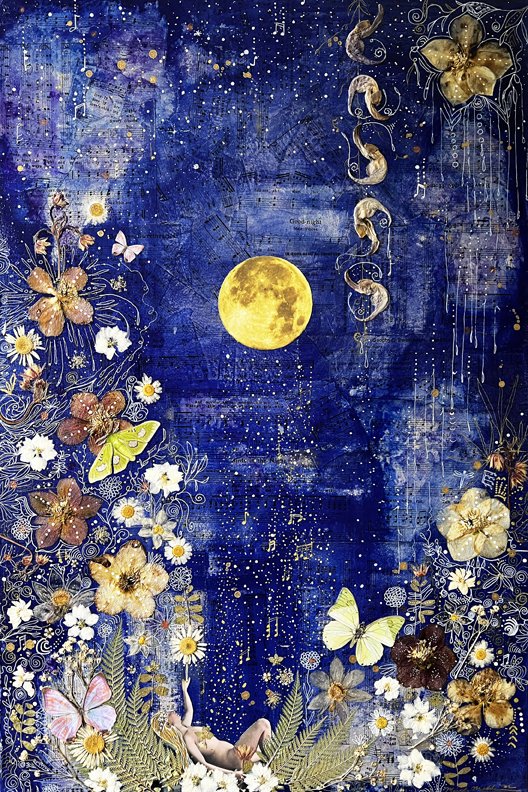 A Sky Full of Song, 20x30 mixed media collage on stretched canvas. (NFS)