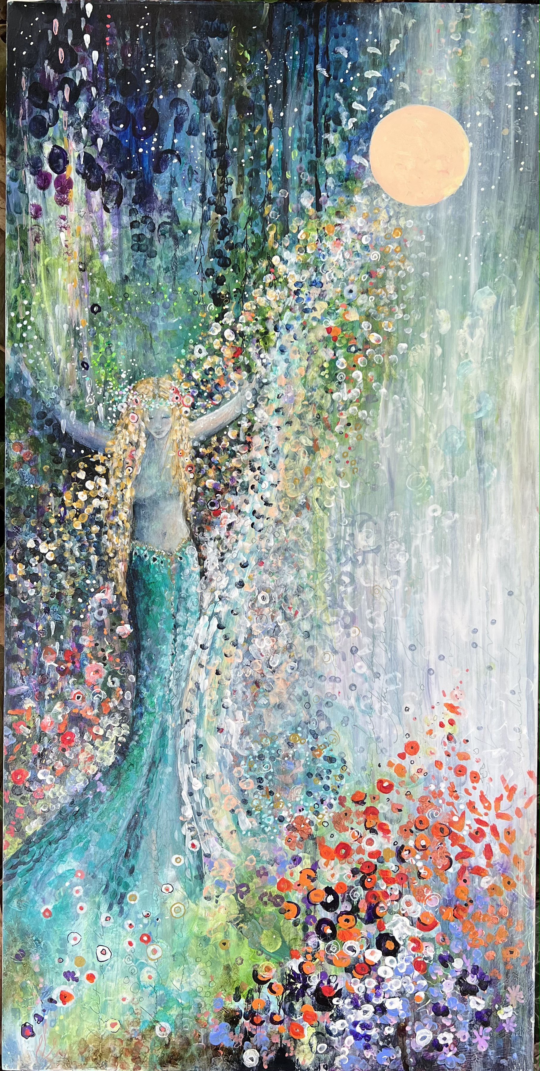 Wild Grace , 12x24 Mixed media painting on wood