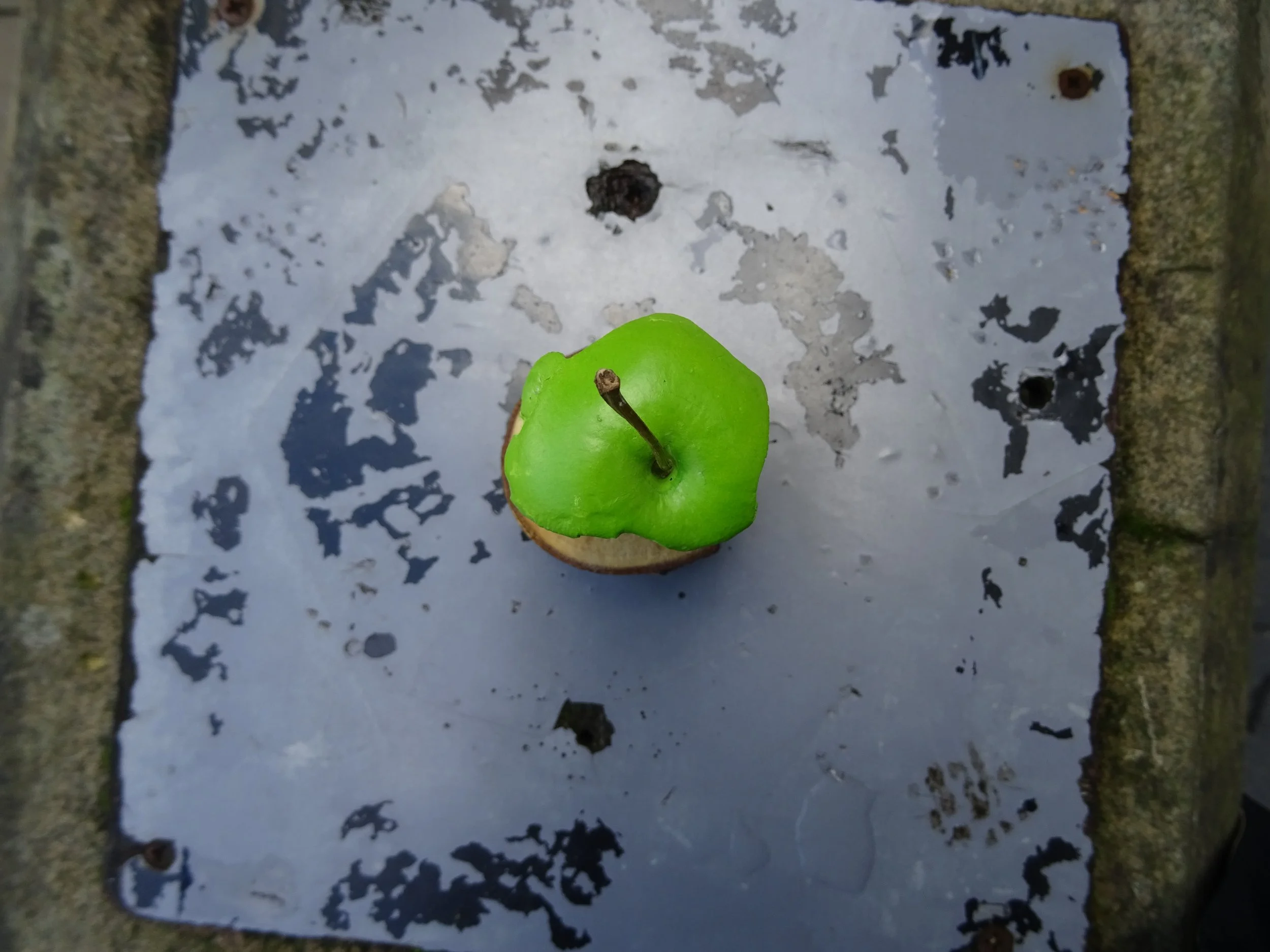 My Dad's Apple, 2026. 

Various materials, Jesmonite, Resin, Apple Tree, Pigment, Gold leaf, acrylic. 

First 5 single apples available for donation of £100 + 

4 of 5 available.