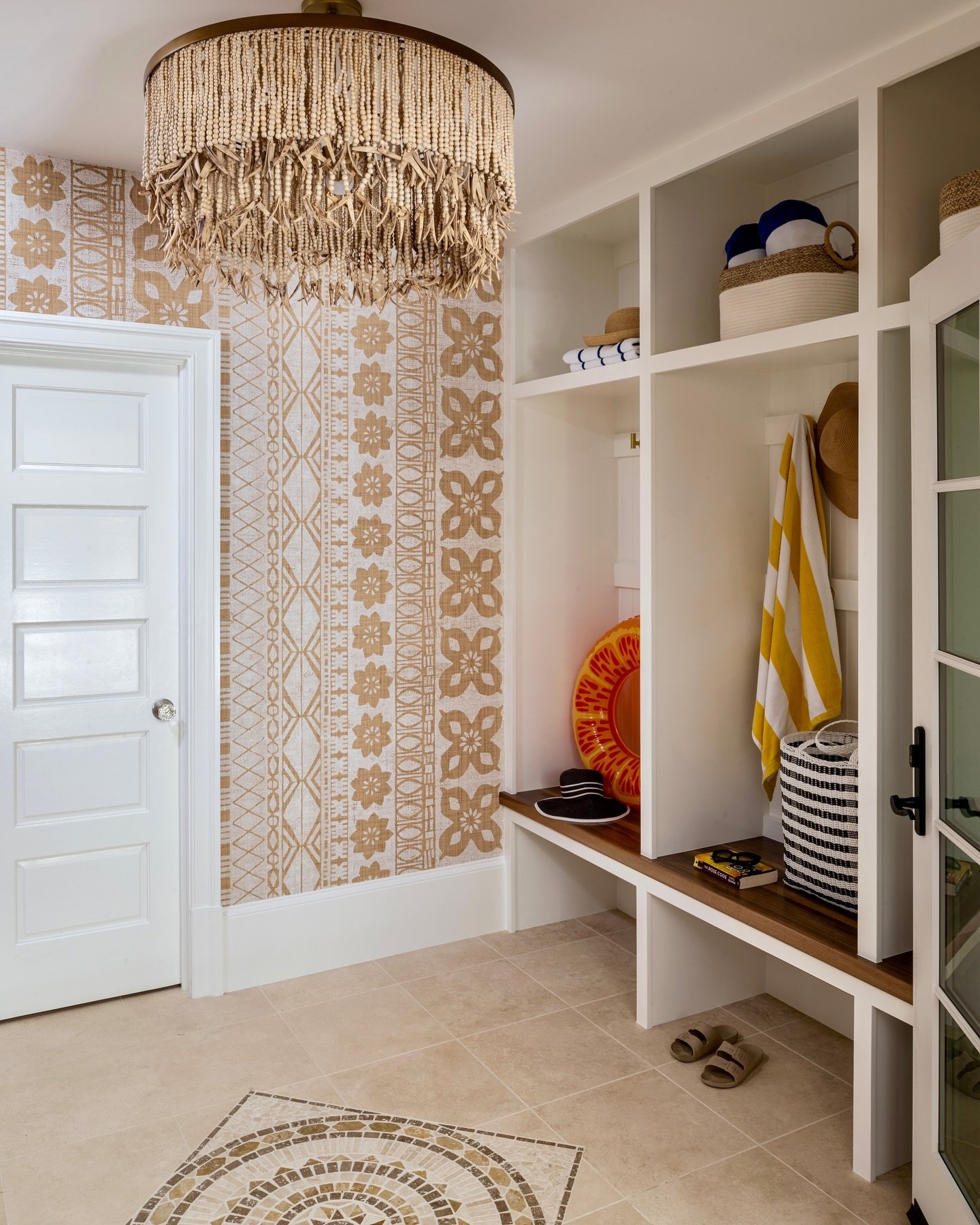 We LOVE how @schumacher1889&rsquo;s Mrs. Howel grass cloth wallpaper adds a chic, exotic note to the cabana of our #McleanProject! We are clinging to the last few warm days left this year! Are you still in summer mode or have you closed the pool and 