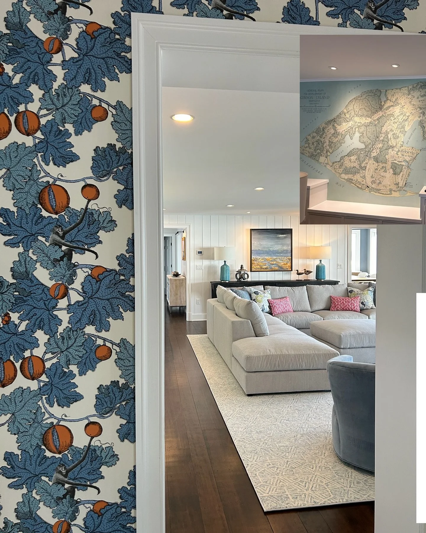 For this unforgettable space, we transformed a beloved antique nautical map into an entire feature wall &mdash; thanks to the incredible craftsmanship of @nauticalchartwallpaper 🌊✨

Their family-owned team took the original chart and created a one-o
