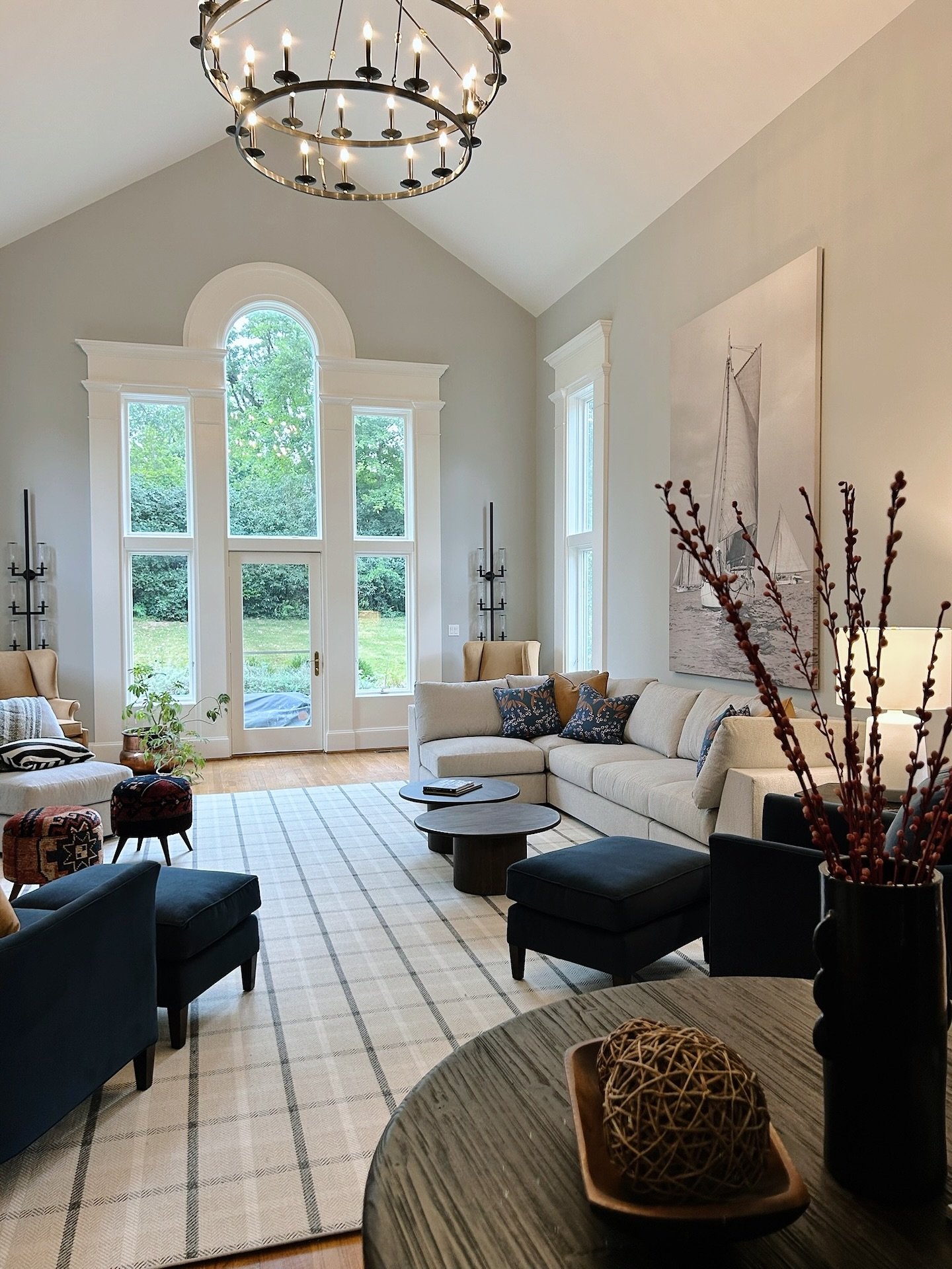 It&rsquo;s install day! There&rsquo;s nothing better than seeing all the pieces come together&mdash;this space feels both sophisticated and inviting, just the way we envisioned. From the Vanguard sectional and Century chairs to the statement Hudson V