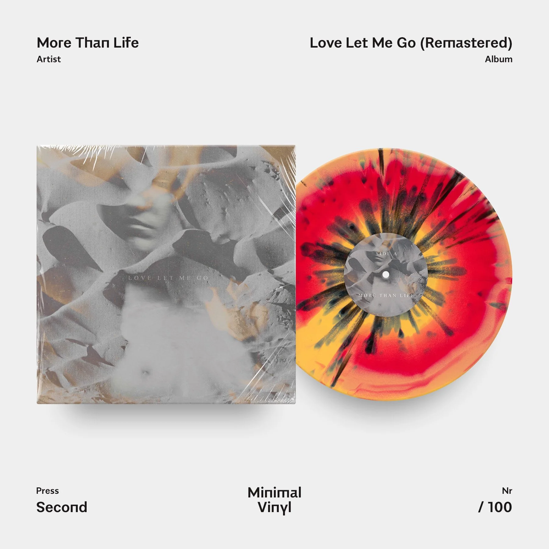 More Than Life Love Let Me Go Remastered 2016 Yellow and Red Smash with Black Splatter Vinyl