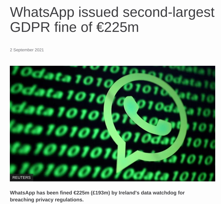 WhatsApp issued second-largest GDPR fine of €225m