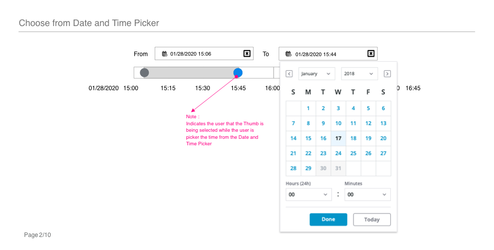 Date &amp; time picker (open) and Slider interactivity