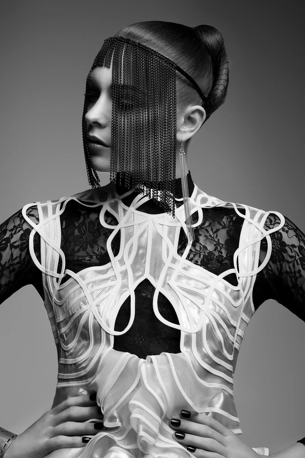 Chain veil, fashion editorial