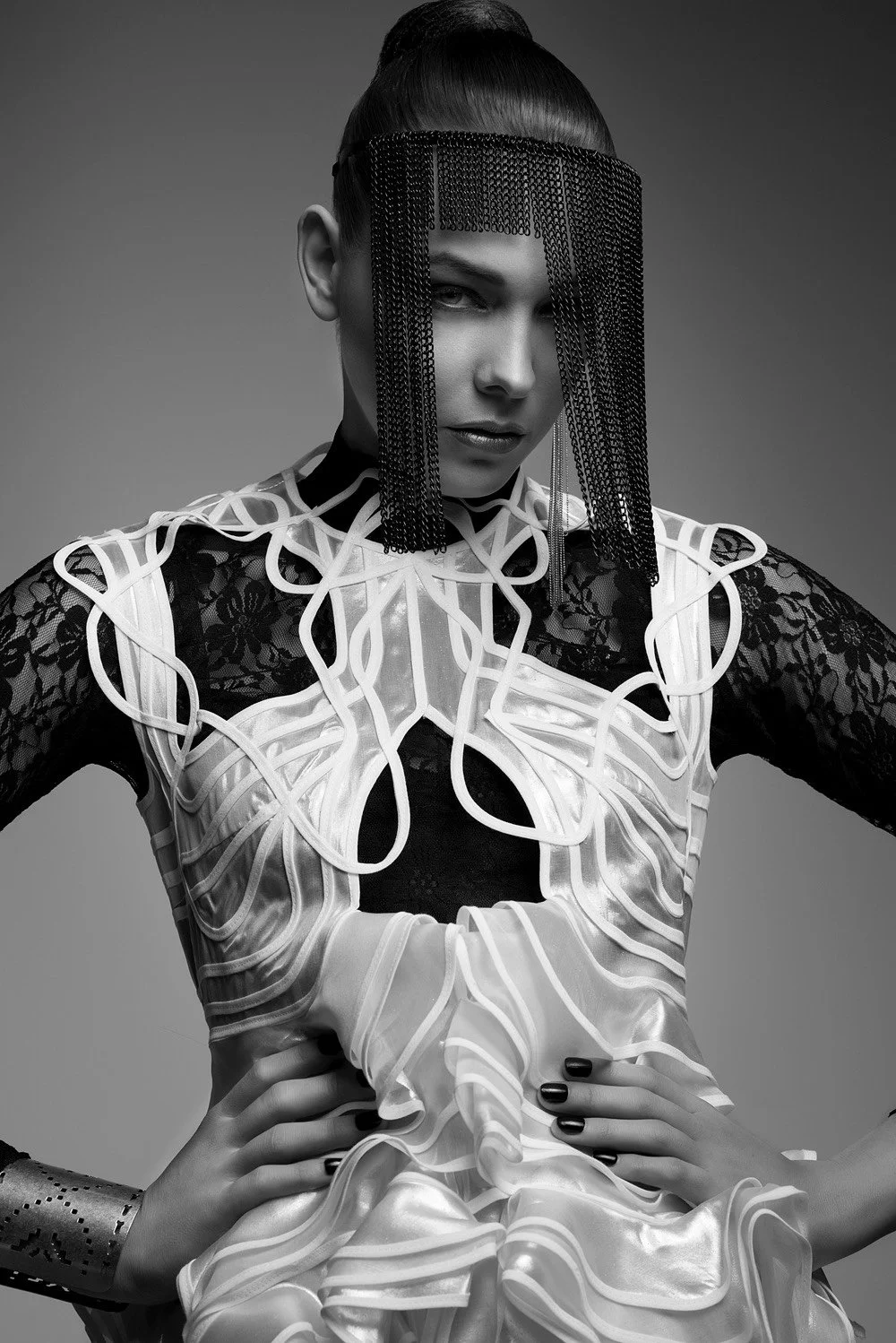 Chain veil, fashion editorial