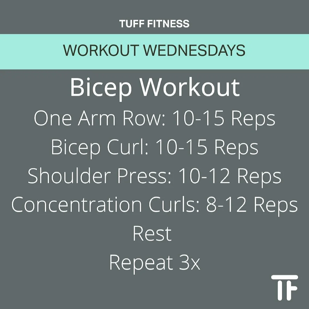 Workout Wednesday. This weeks workout is for the Biceps. To start off we have One Arm Row( to increase difficulty descend slowly into the starting position and to decrease difficulty use lighter weight), Bicep Curl(to increase difficulty either add w