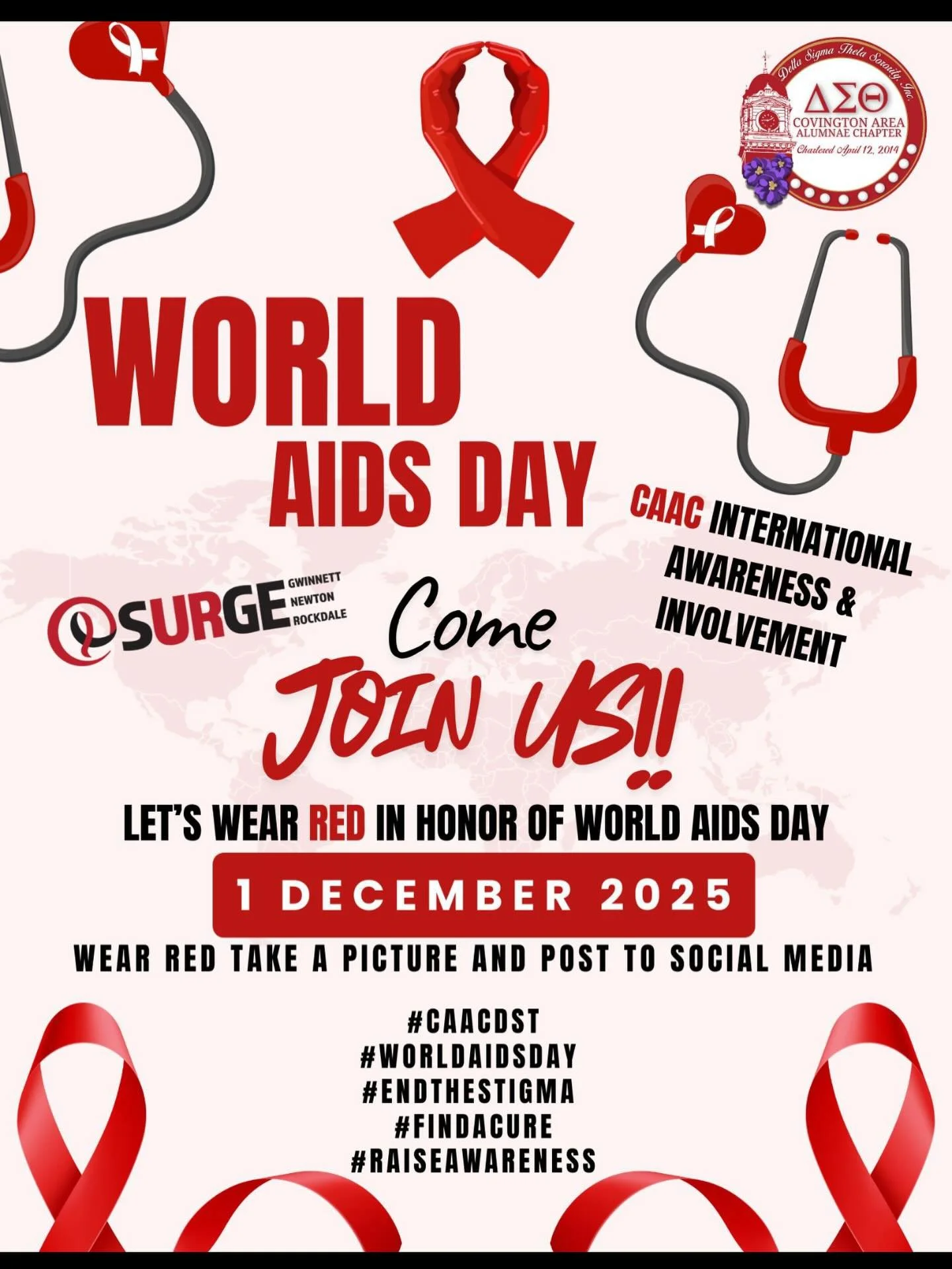 World AIDS Day honors those affected and raises awareness about prevention, treatment, and care.

Call-to-Action:
Wear Red in support
Get tested for free
Share awareness on social media: #DSTFightsAIDS
Did You Know?

&middot; HIV/AIDS Disproportionat