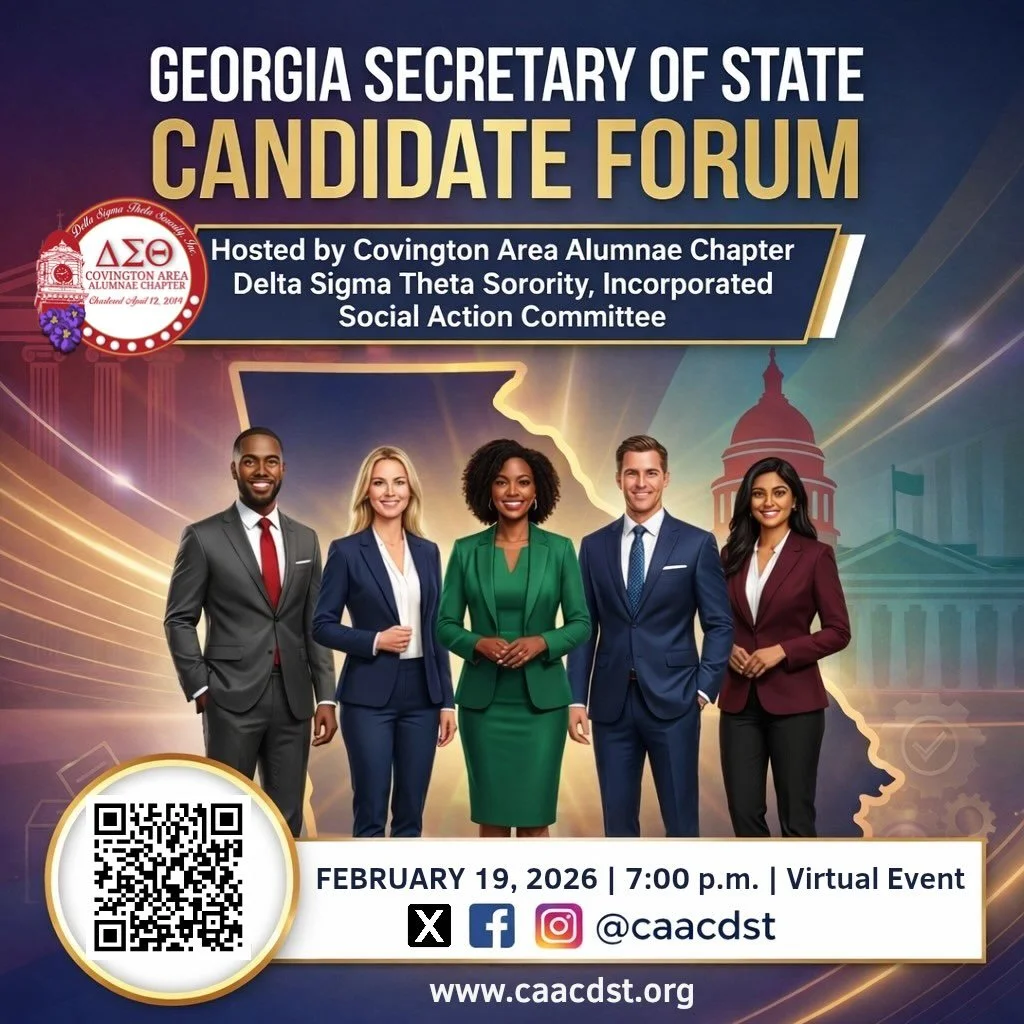 Join us for the Georgia Secretary of State Candidate Forum!
Learn directly from the candidates and engage in informed civic dialogue.
📅 February 19, 2026
⏰ 7:00 p.m.
💻 Virtual Event
🔗 Register via QR code
