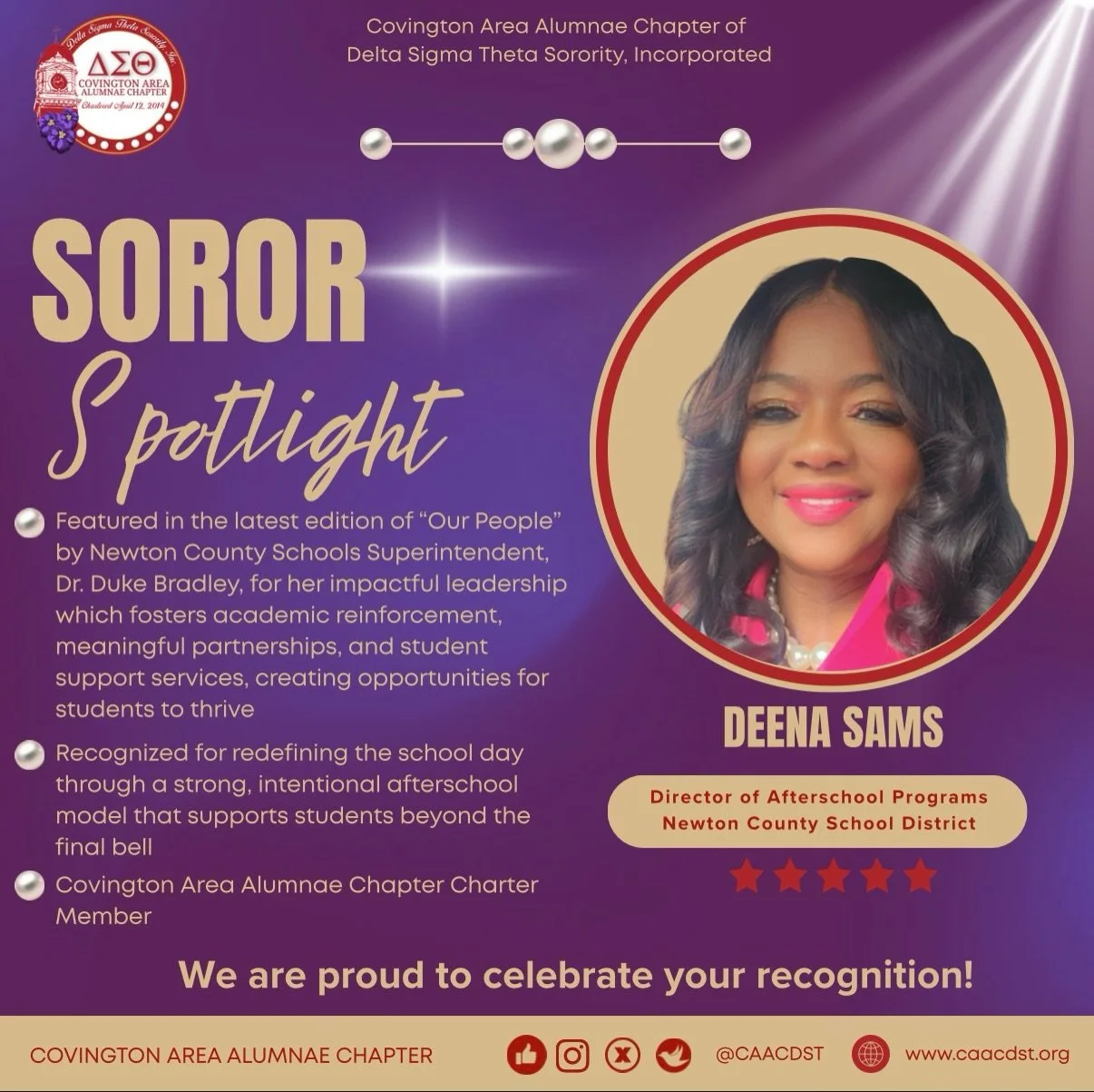 Today, we proudly shine the spotlight on an exceptional woman of purpose, passion, and service! Thank you for your dedication.

#CAACSpotlight
#DST1913
#SisterhoodAndService
#DeltaSigmaTheta
#SororSpotlight
ExcellenceInAction