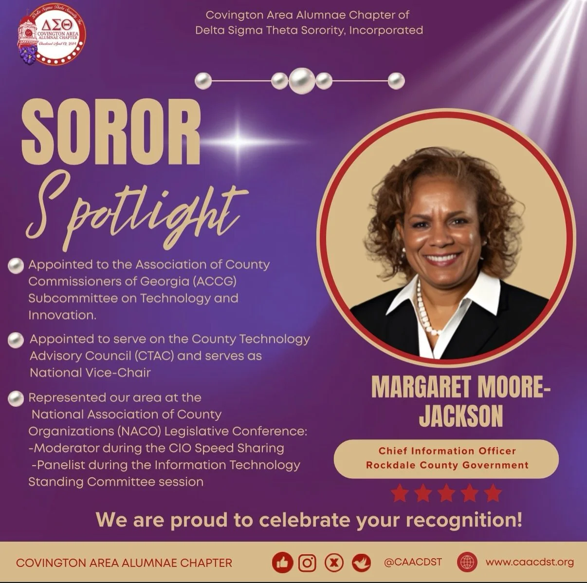 Today, we proudly shine the spotlight on an exceptional woman of purpose, passion, and service! Thank you for your dedication.

#CAACSpotlight
#DST1913
#SisterhoodAndService
#DeltaSigmaTheta
#SororSpotlight
ExcellenceInAction