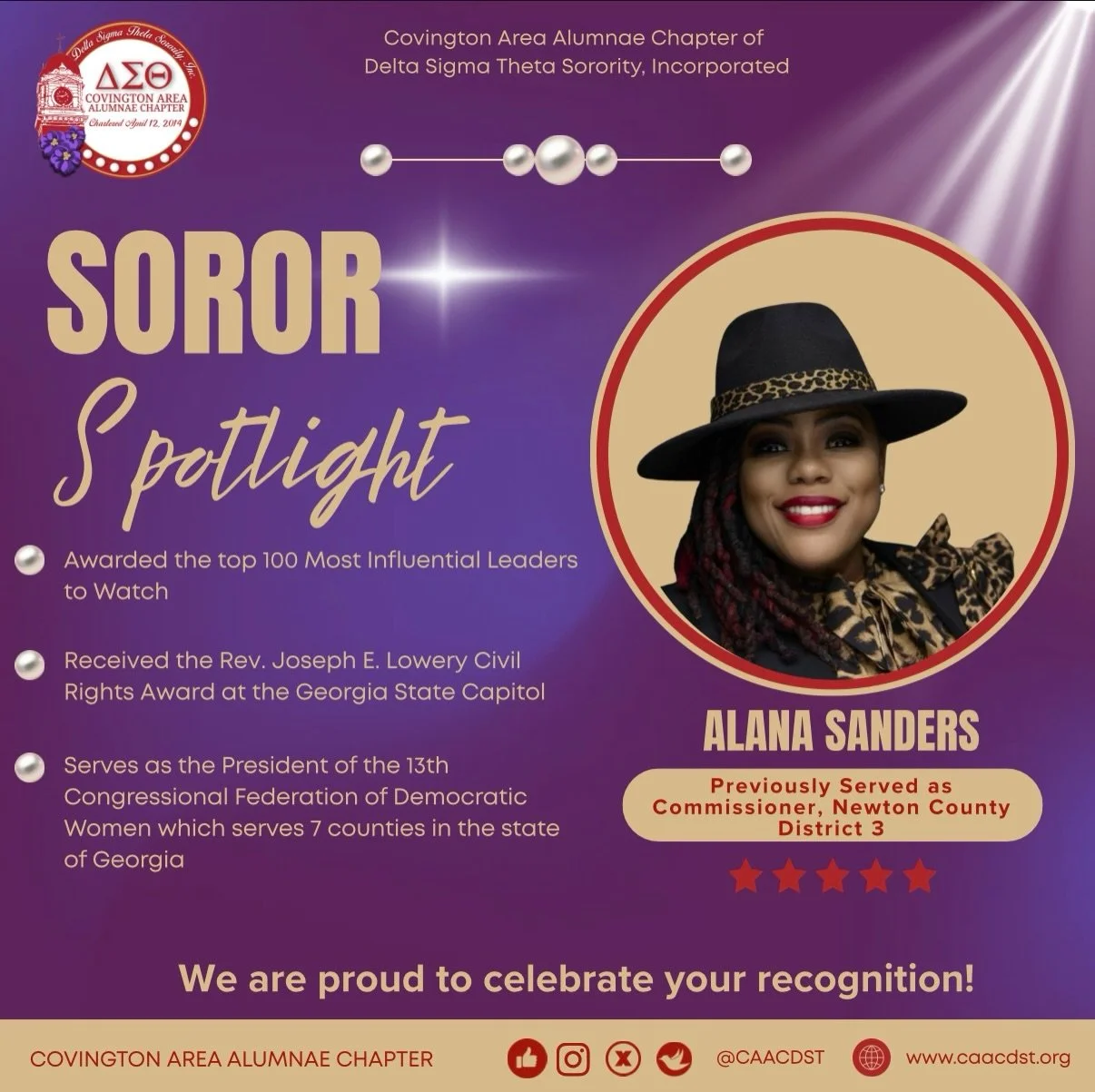 Today, we proudly shine the spotlight on an exceptional woman of purpose, passion, and service! Thank you for your dedication.

#CAACSpotlight
#DST1913
#SisterhoodAndService
#DeltaSigmaTheta
#sororspotlight