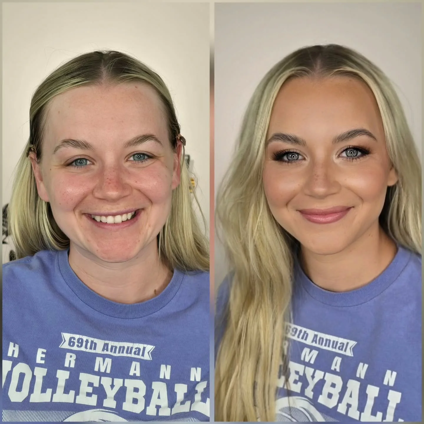 Bridal trial today! 
Her requests : medium coverage foundation, glowy skin, everything very blended. 
Natural brown eyeshadow with a little sparkle. 
Outer half wispy lashes.
Soft pink lip.

We loved how she still looks like herself, but it's giving 