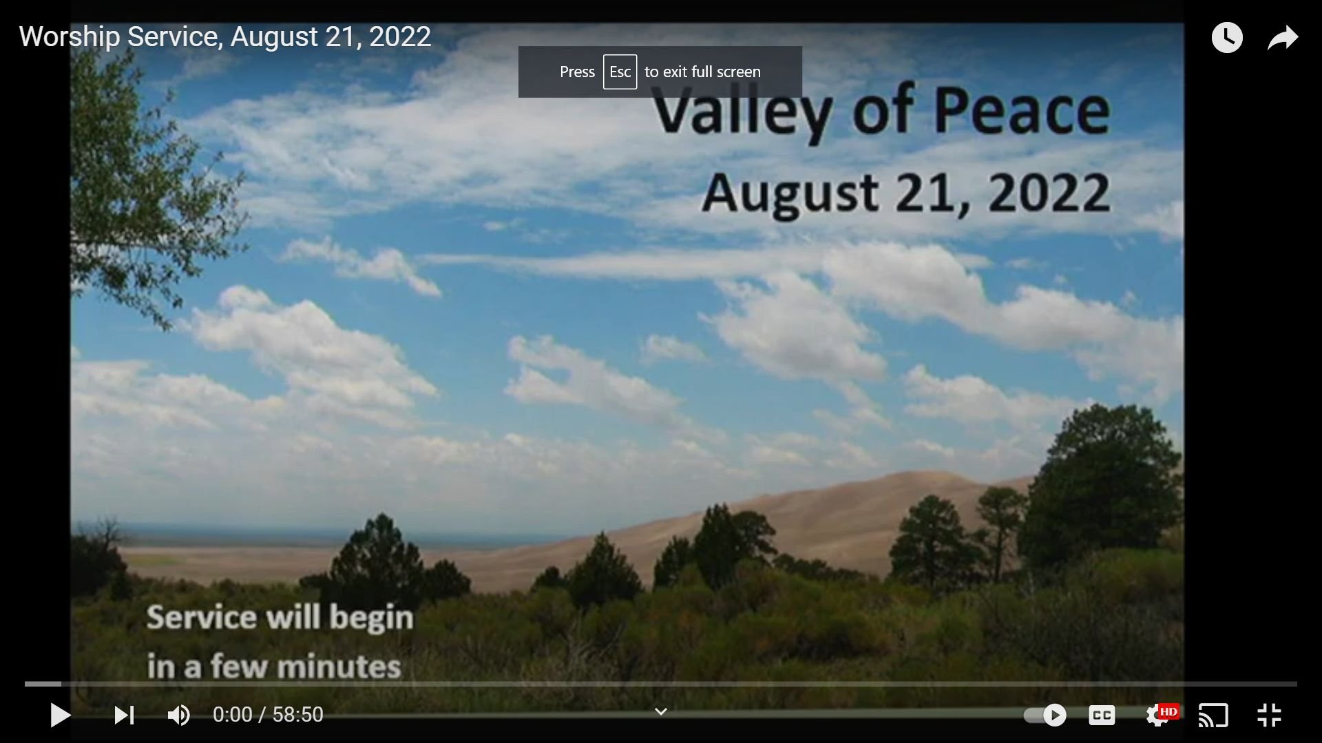 Worship Service, August 21, 2022