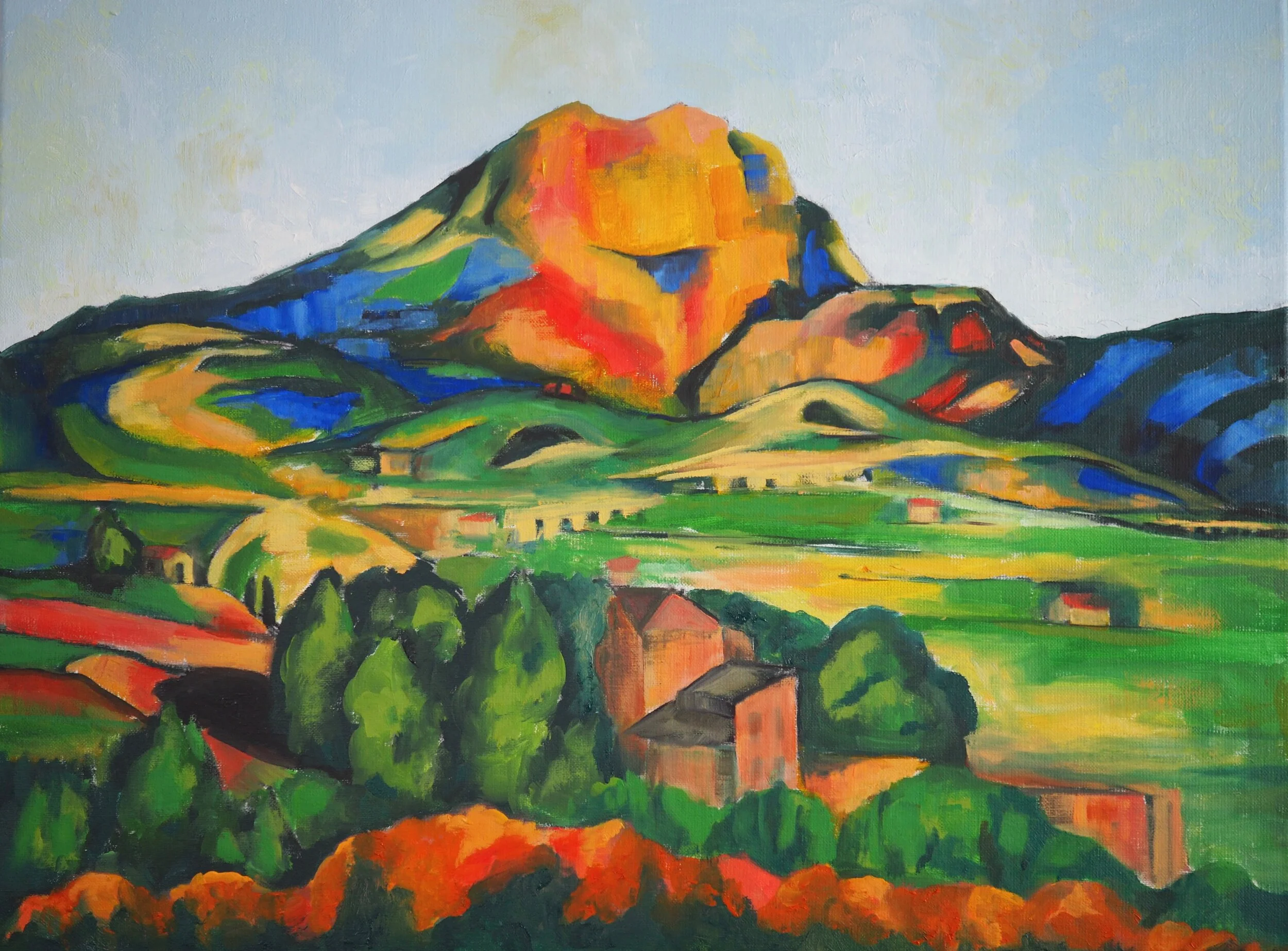  And therefore when I loosely copied one of Cezanne’s paintings, I used oil on canvas, looking at pure colour that is not an attempt to reproduce a photo but to represent the emotional response to the light and shapes. Why paint if it is better to ta