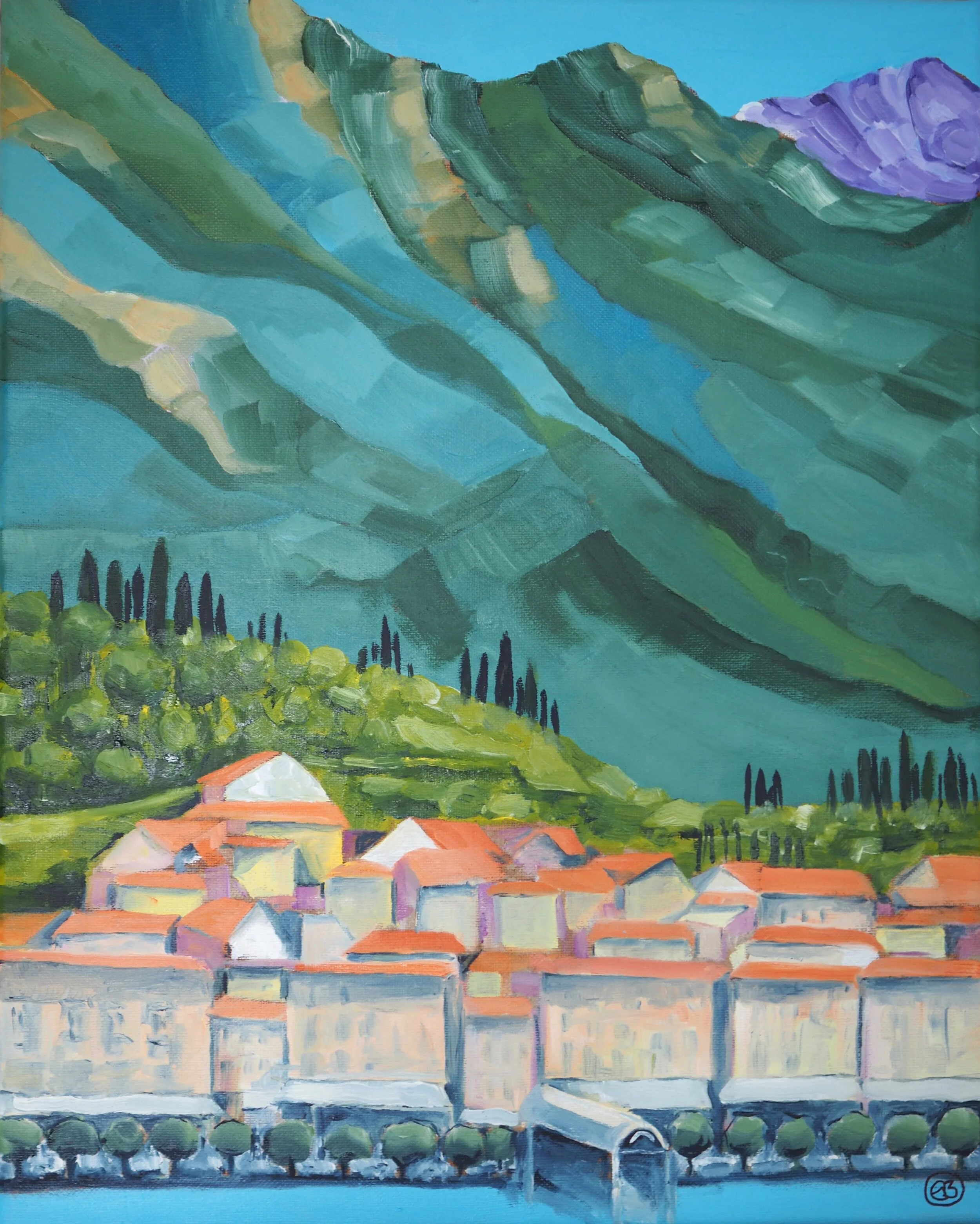  This painting arises out of Covid, the overwhelming threat. And the freedom to paint the hills any colour that worked for me, and expressed the emotion of what I was painting.  