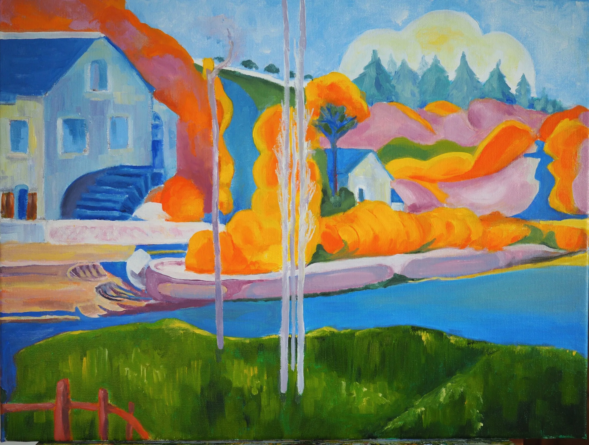  Still studying and copying paintings, this is from a painting by Gauguin, that forced me to shift from focussing on form to colour experimentation. 