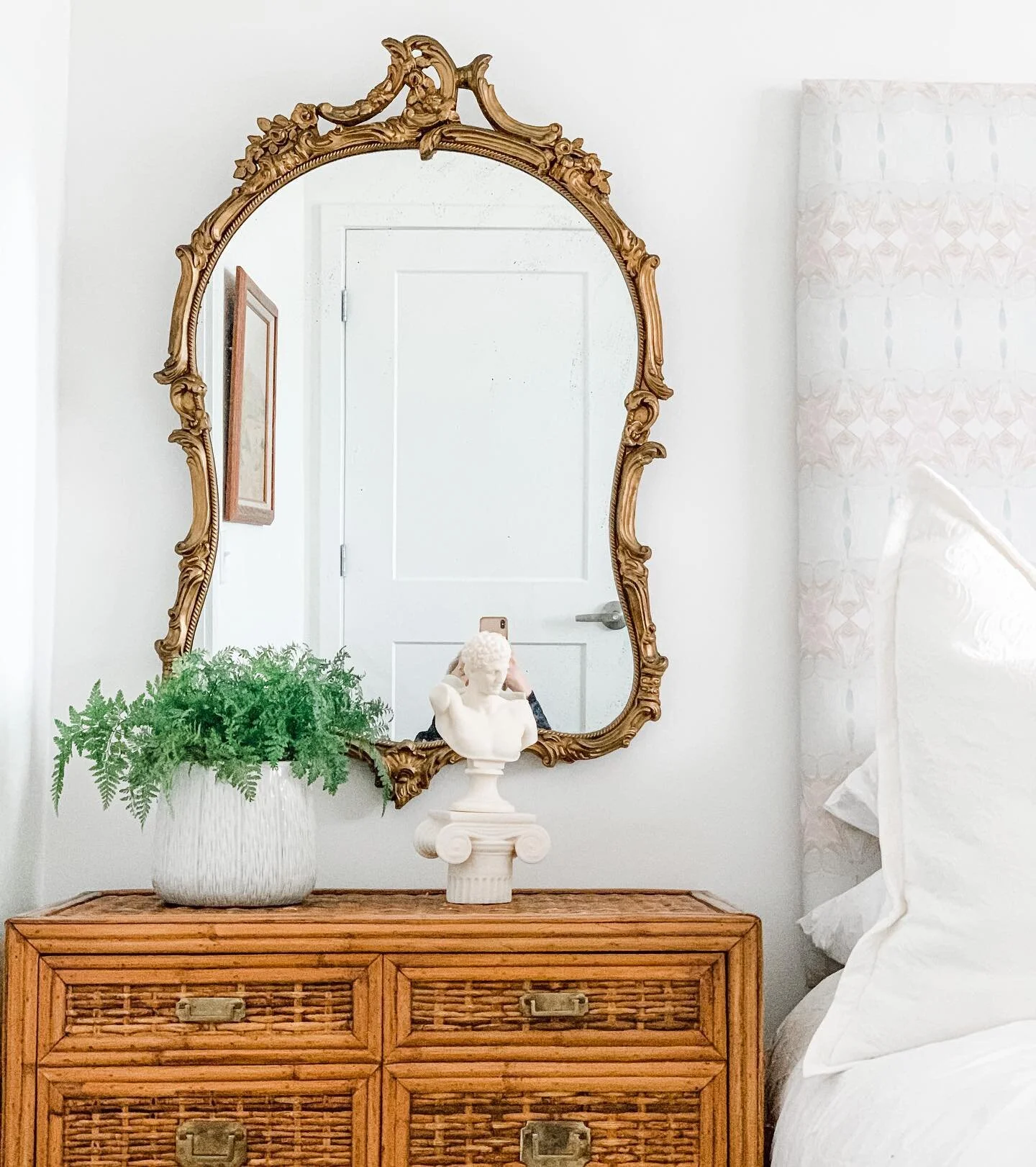 AVAILABLE/ Vintage French Style Gilded Mirror! She is as big as she is beautiful, and in great condition. Wood and plaster with gold finish. Cool asymmetrical top with flowers, acanthus leaves, and almost rope-like trim along the inside of the frame.
